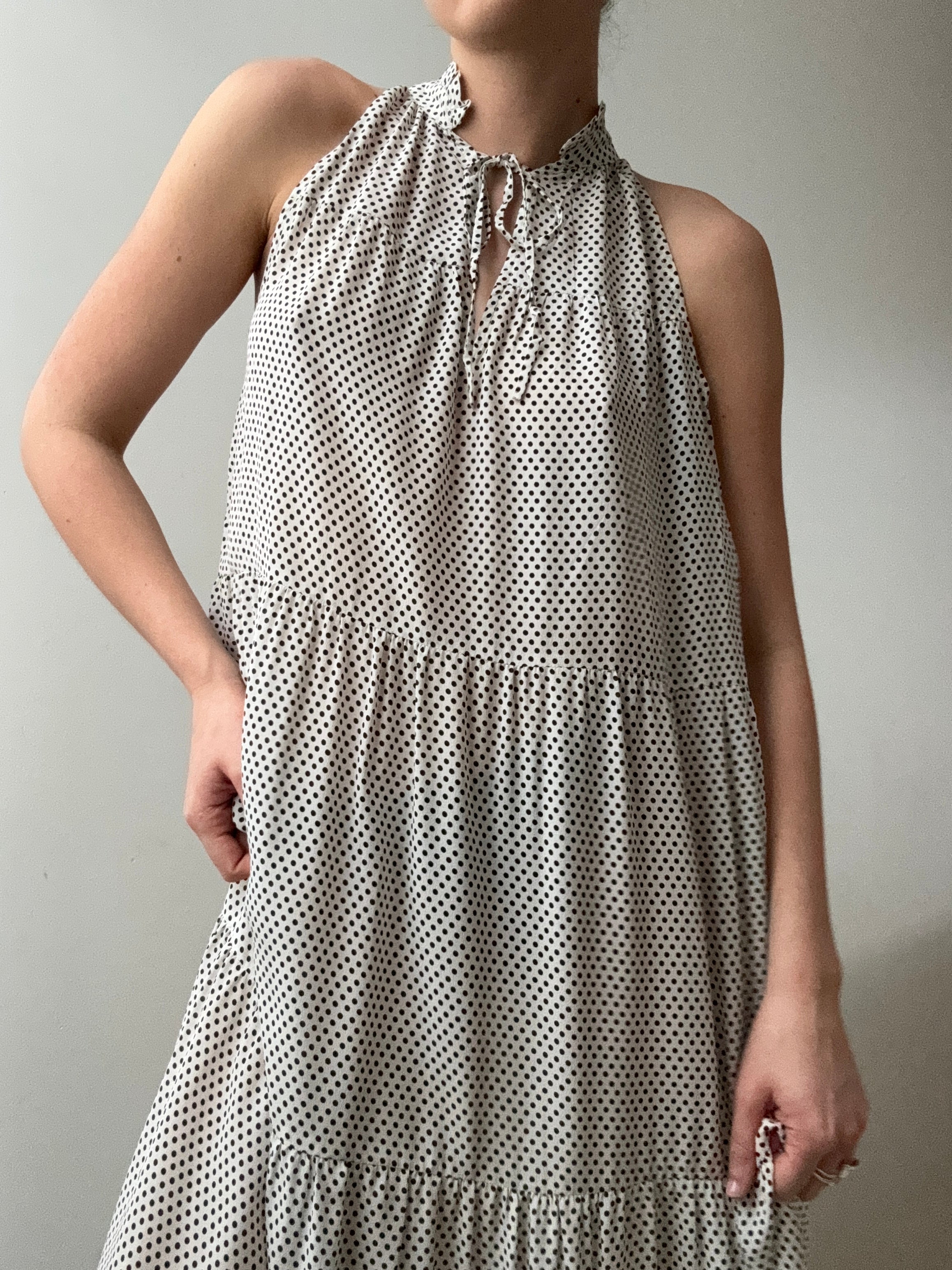 Evarae Dresses Medium Silk Frill Polka Dot Maxi Dress