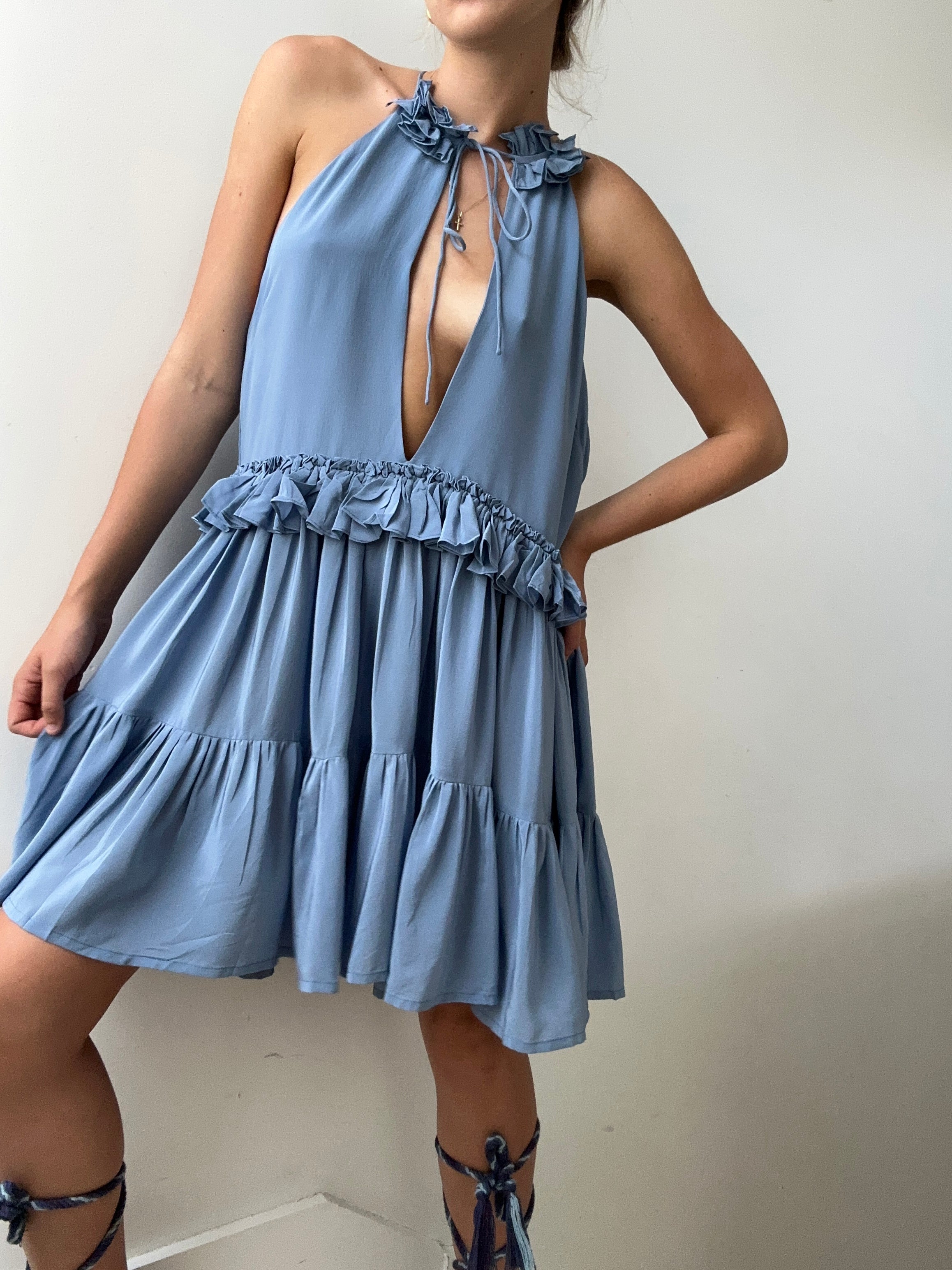 Evarae Dresses Medium Silk Frill Short Dress