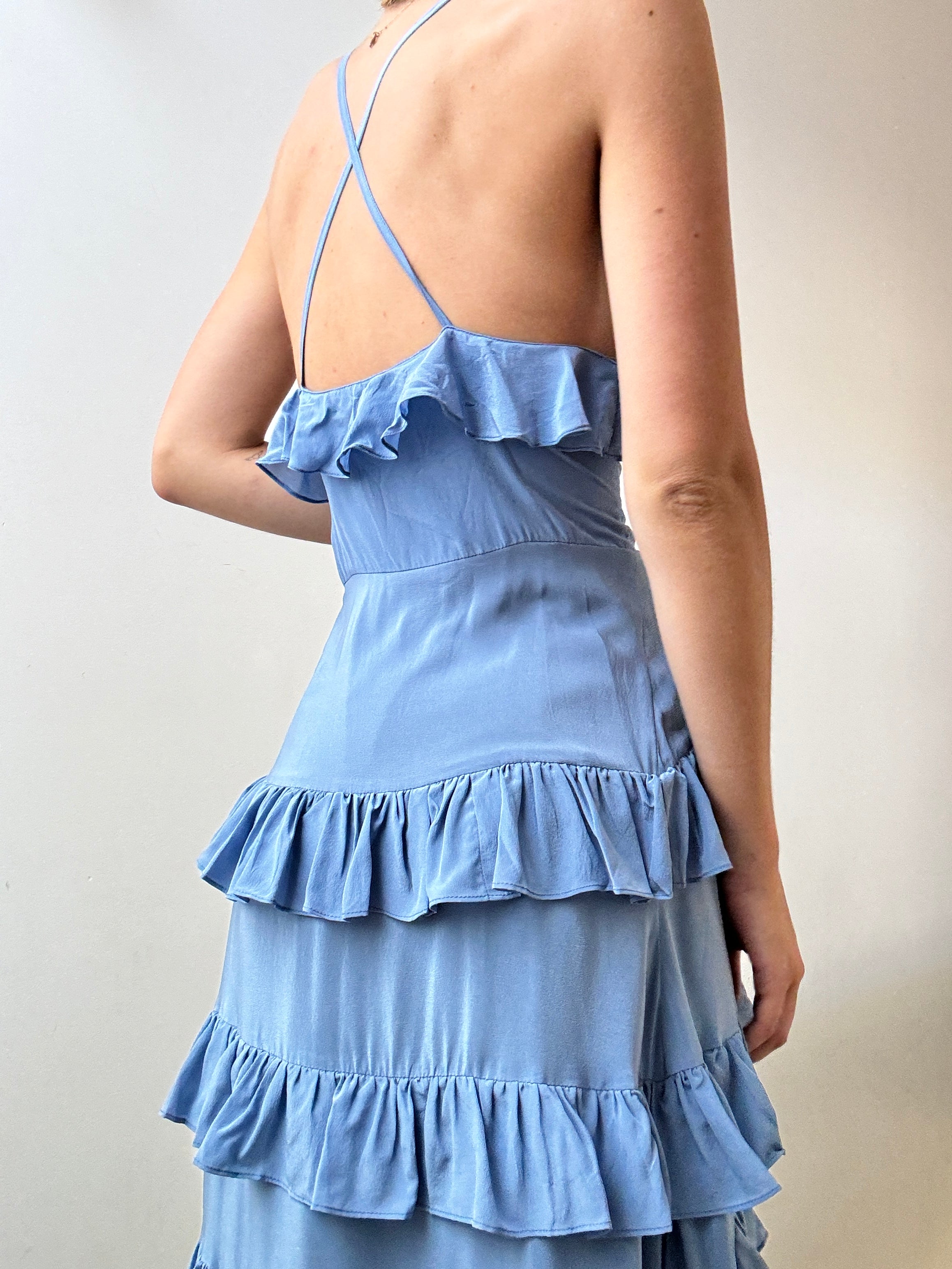 Evarae Dresses Medium Silk Ruffle Crossback Dress