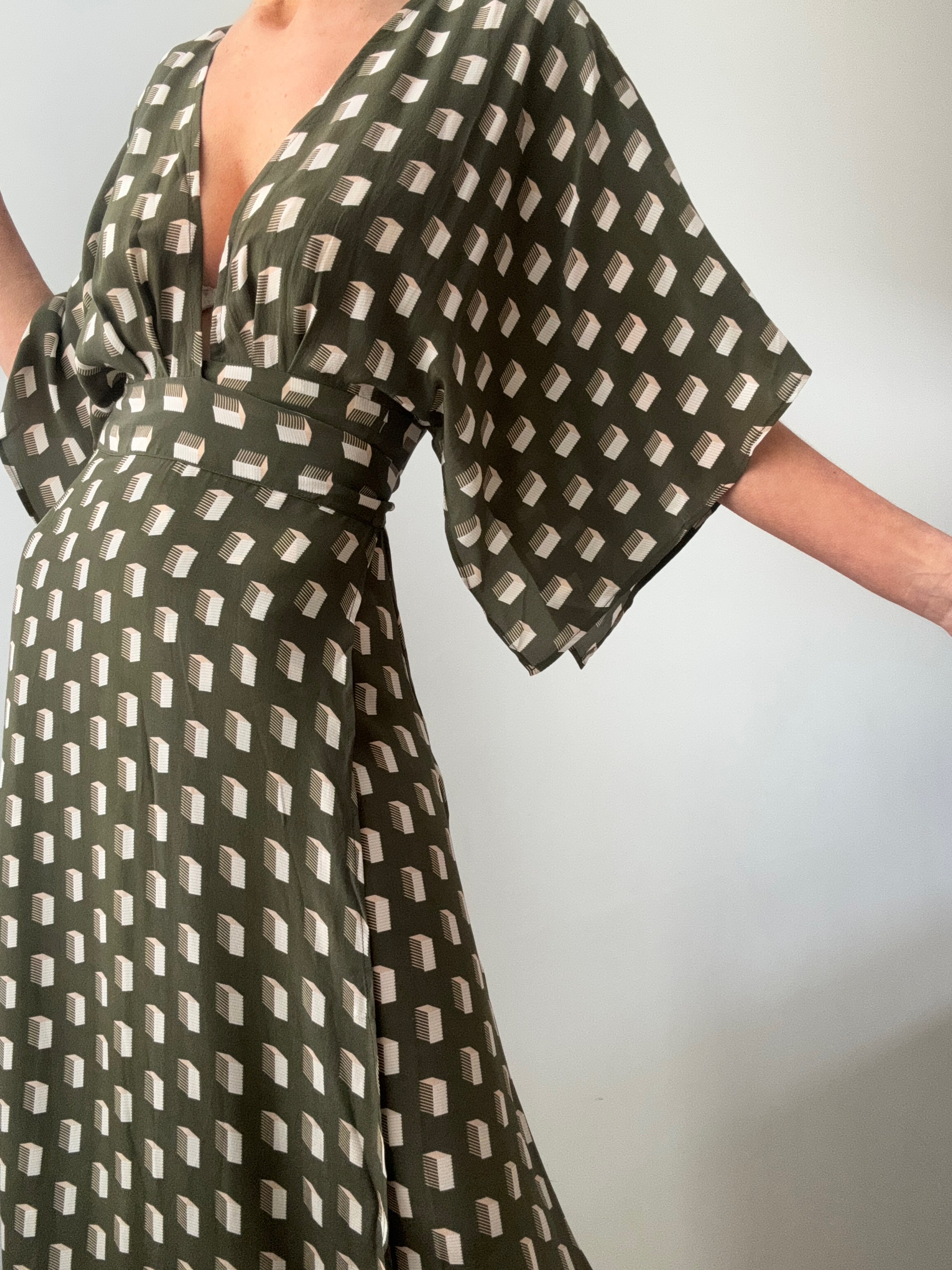 Evarae Silk Wrap Dress Olive | Dresses