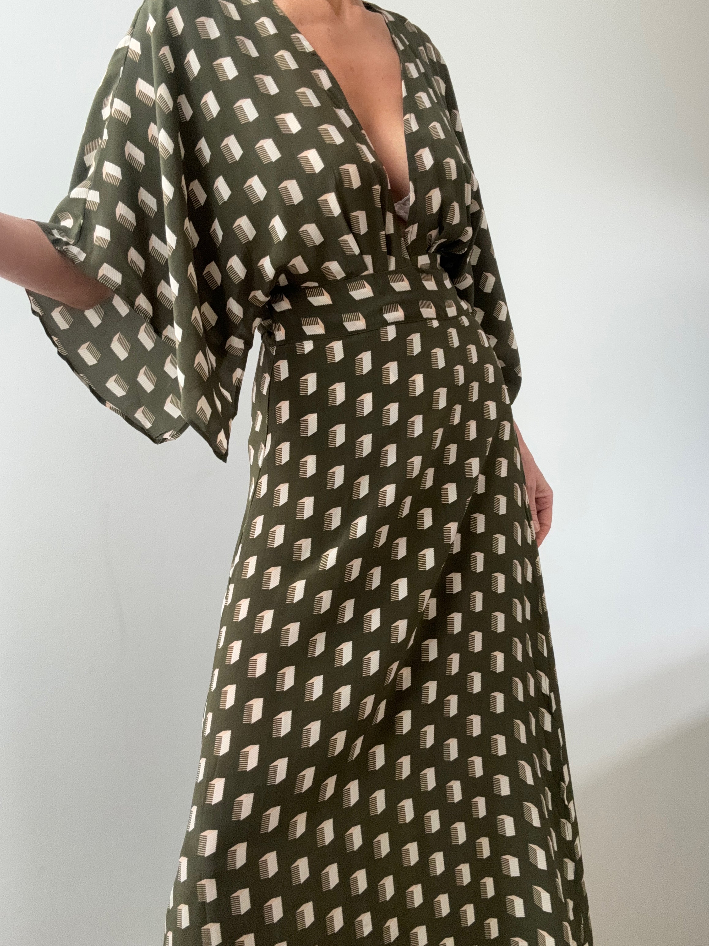 Evarae Silk Wrap Dress Olive | Dresses