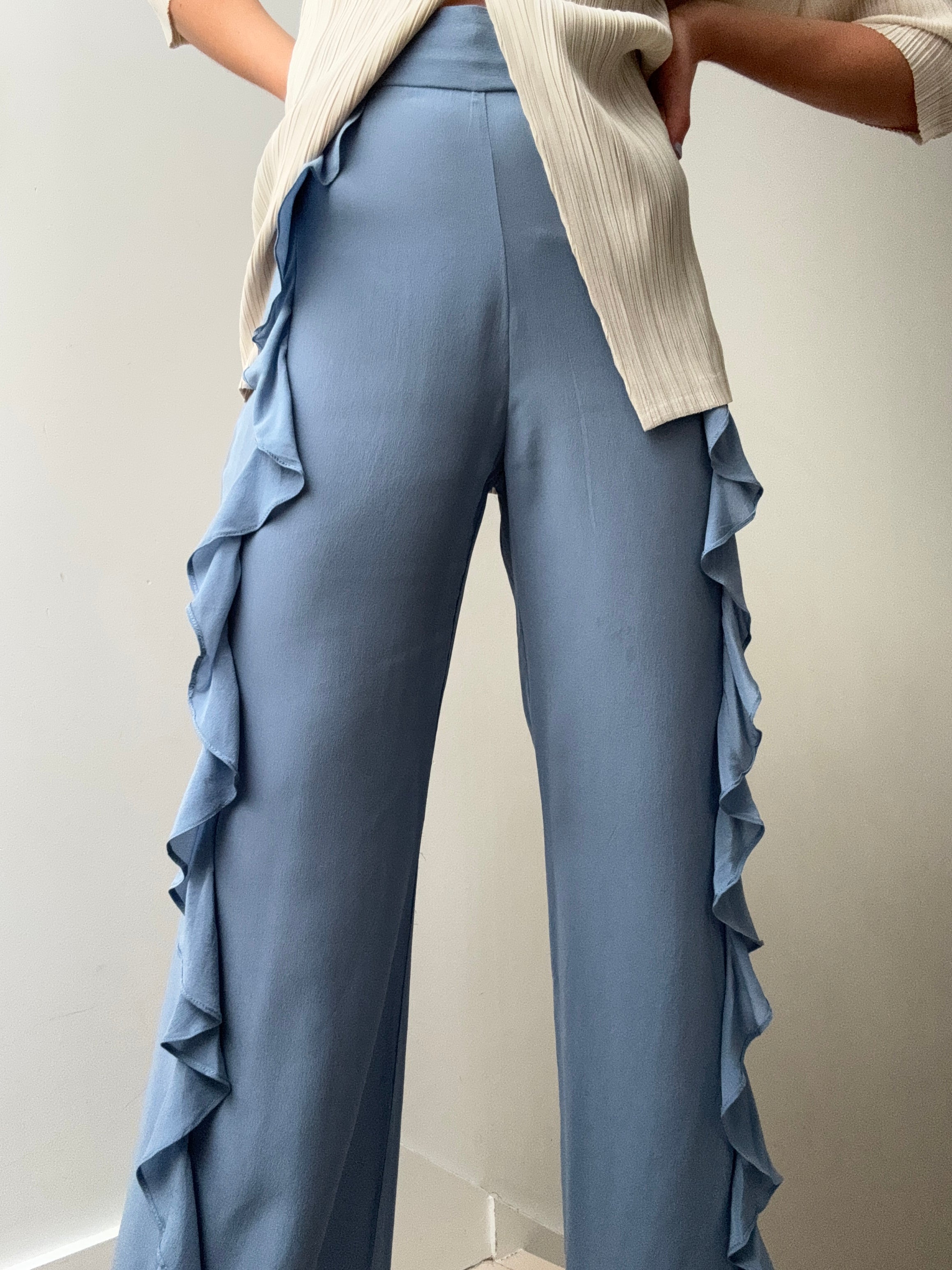 Evarae Pants XSmall Evarae Silk Frill Pants Blue