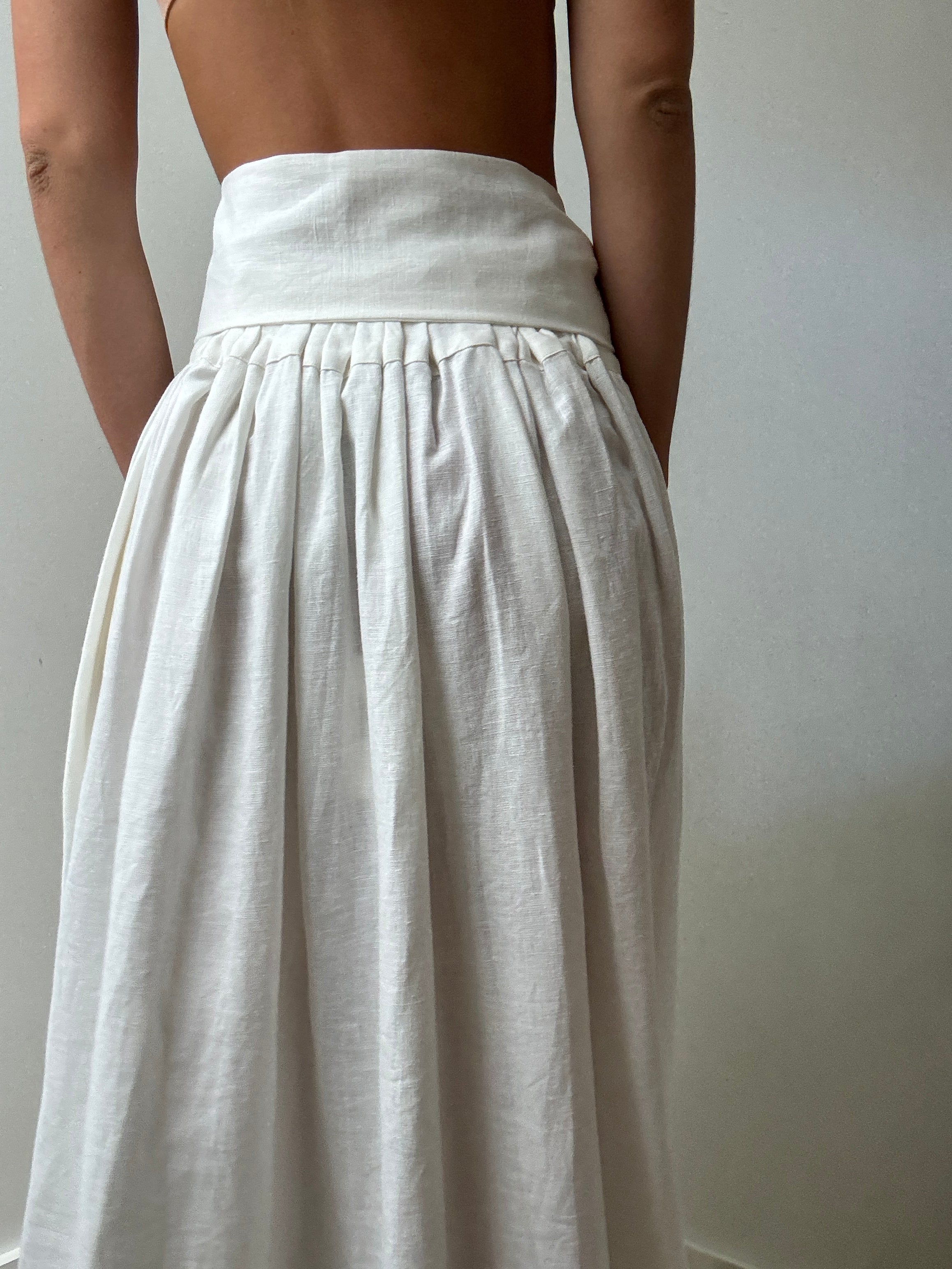 Evarae Skirts Kai Belted Linen midi Skirt