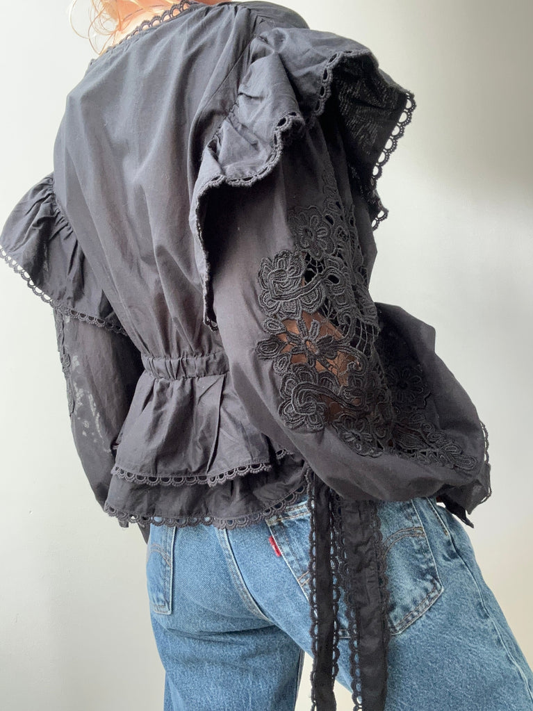 Farm Rio Blouse with Embroidery Poppy Flowers