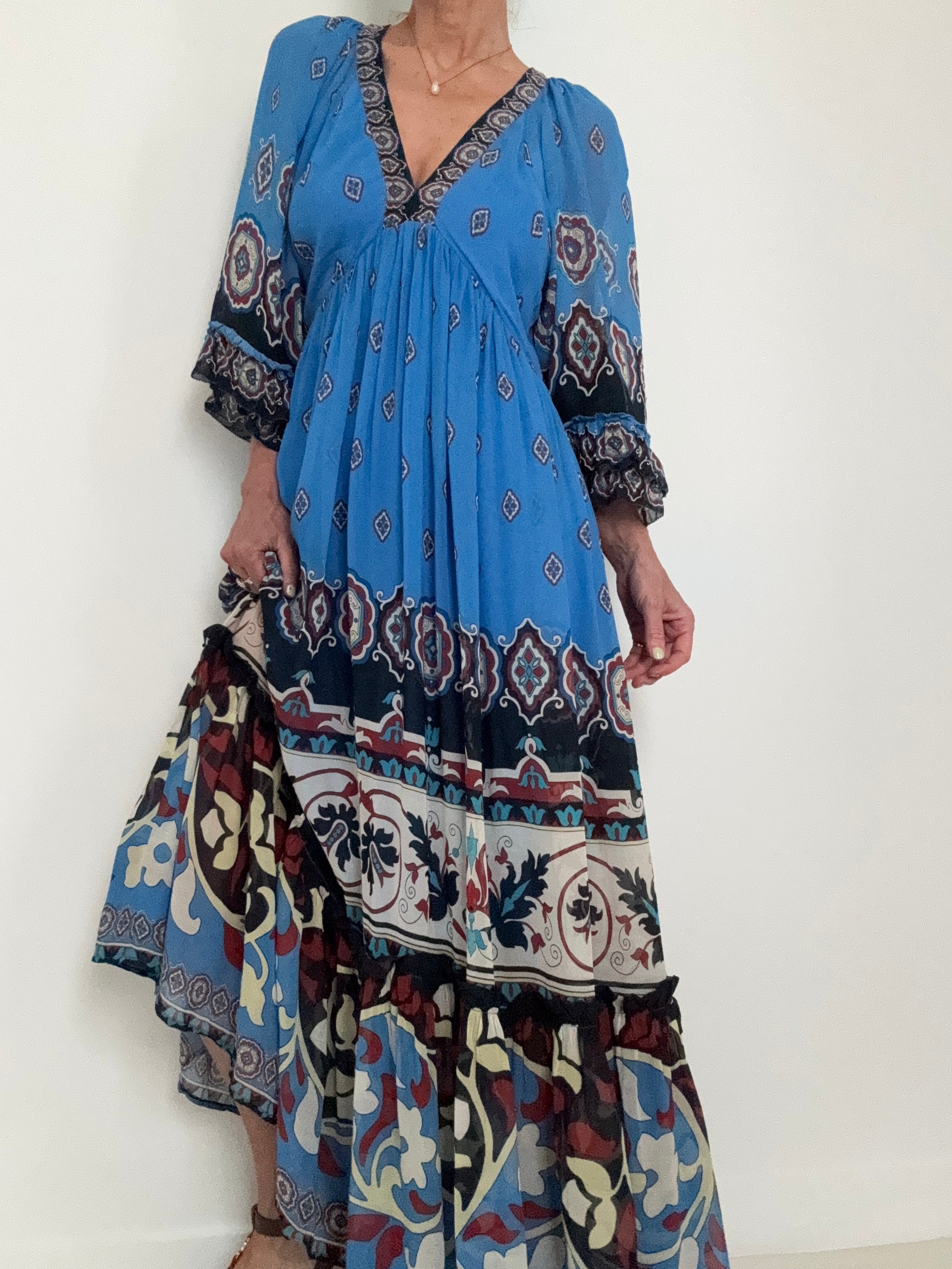 Farm Rio Dresses Blue Ainika Tiles Maxi Dress