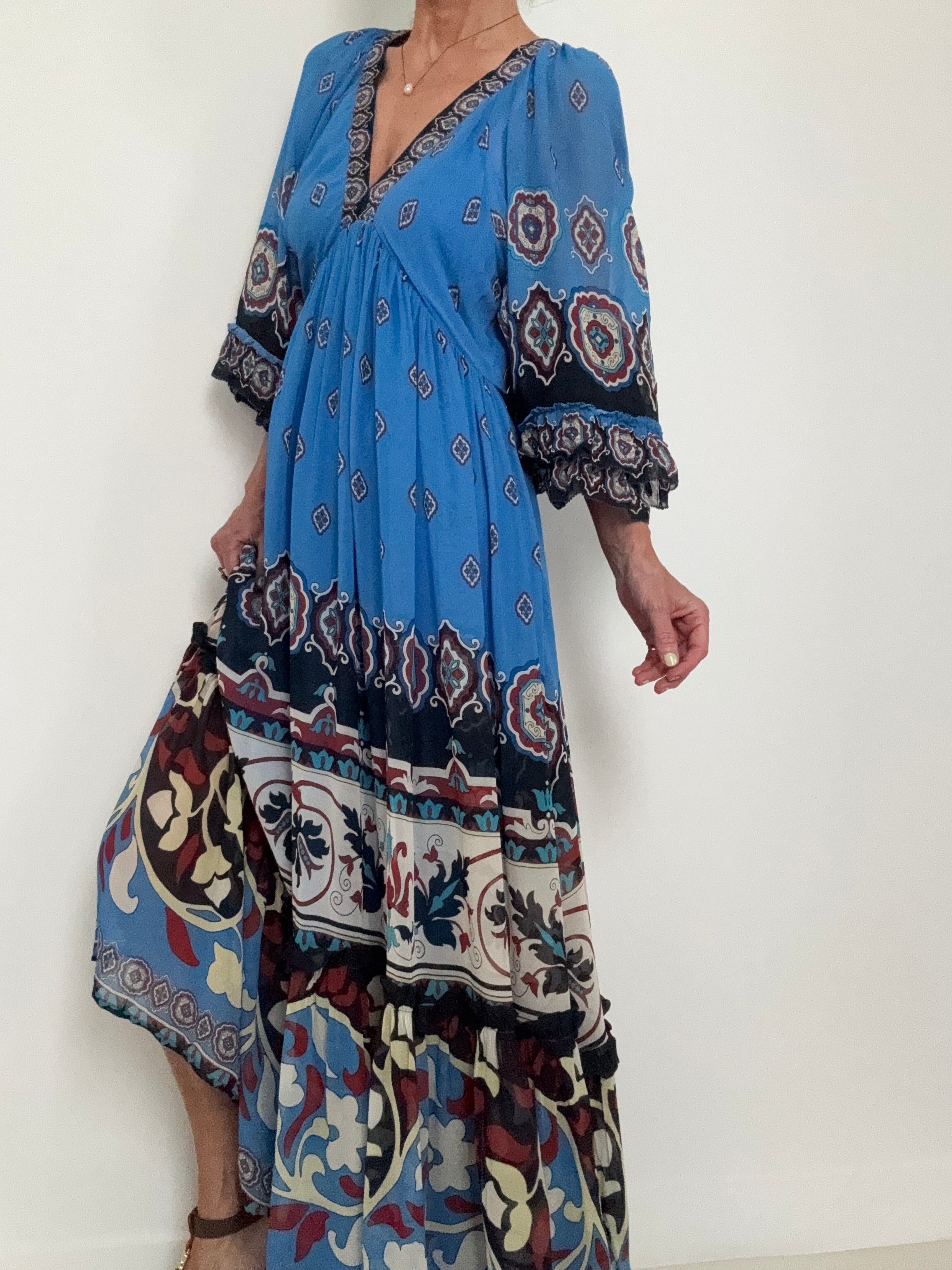 Farm Rio Dresses Blue Ainika Tiles Maxi Dress
