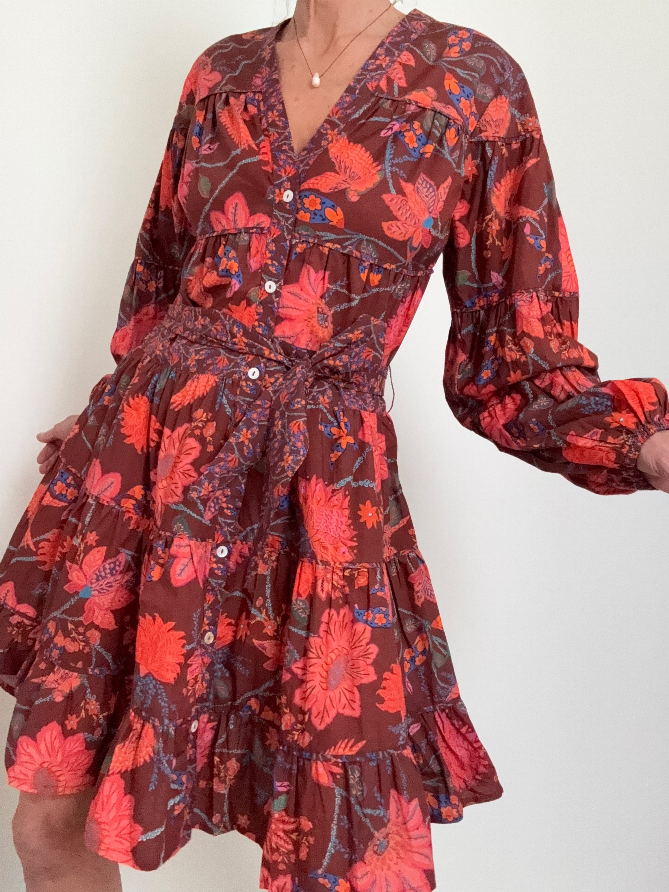 Farm Rio Dresses Button Front Mini Dress Burgandy