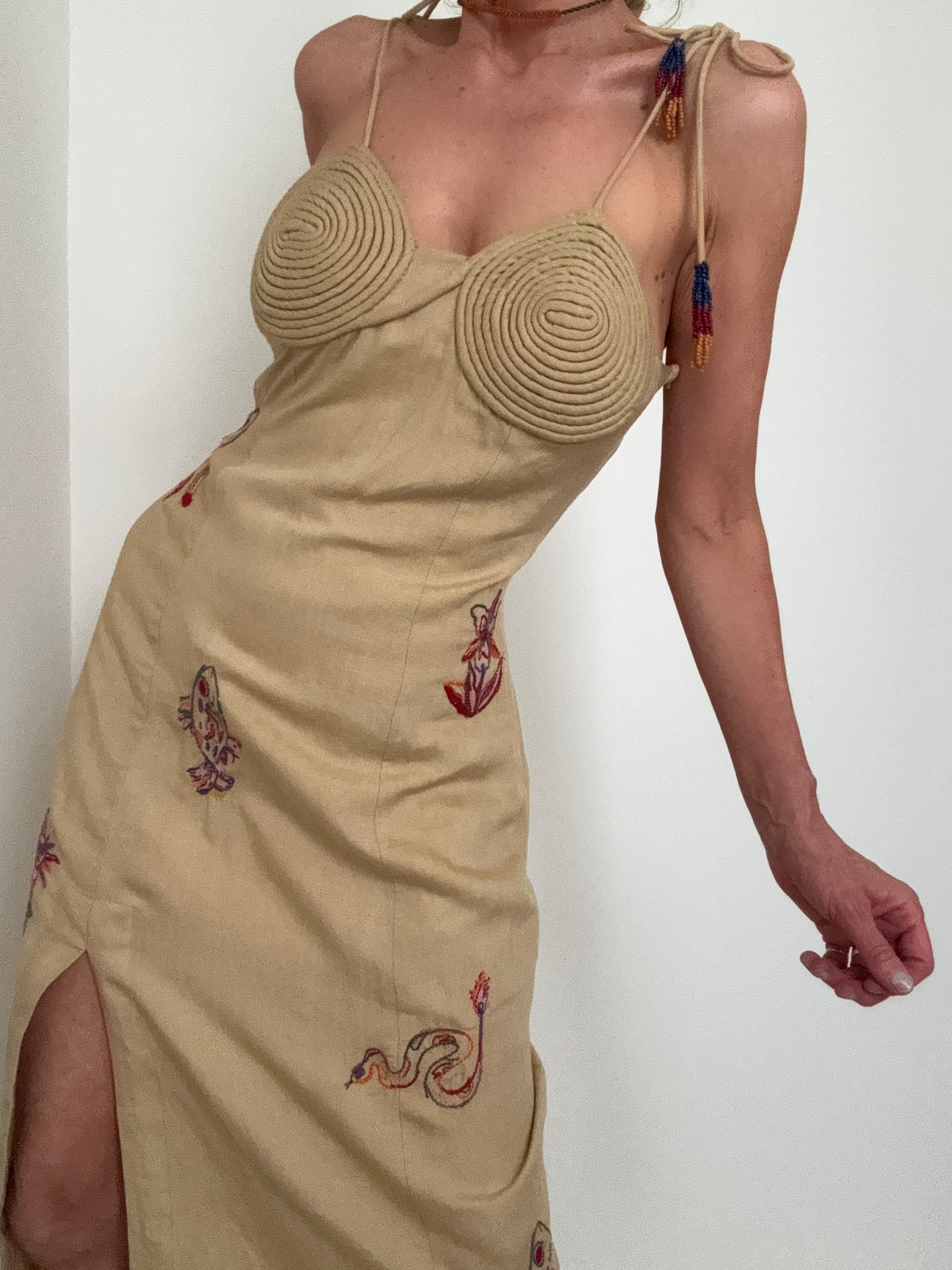 Embroidered Linen Blend Dress | Dresses