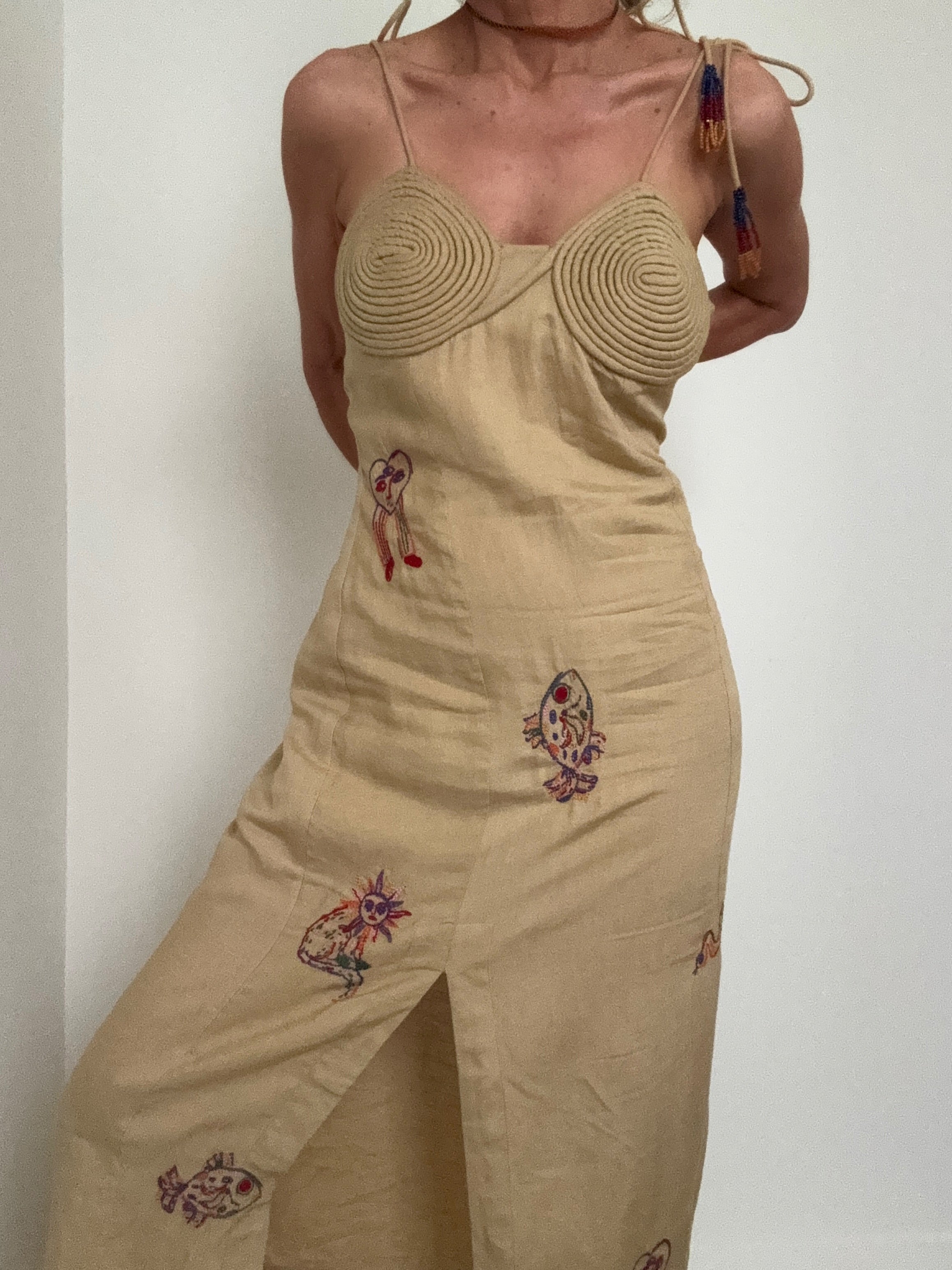 Embroidered Linen Blend Dress | Dresses