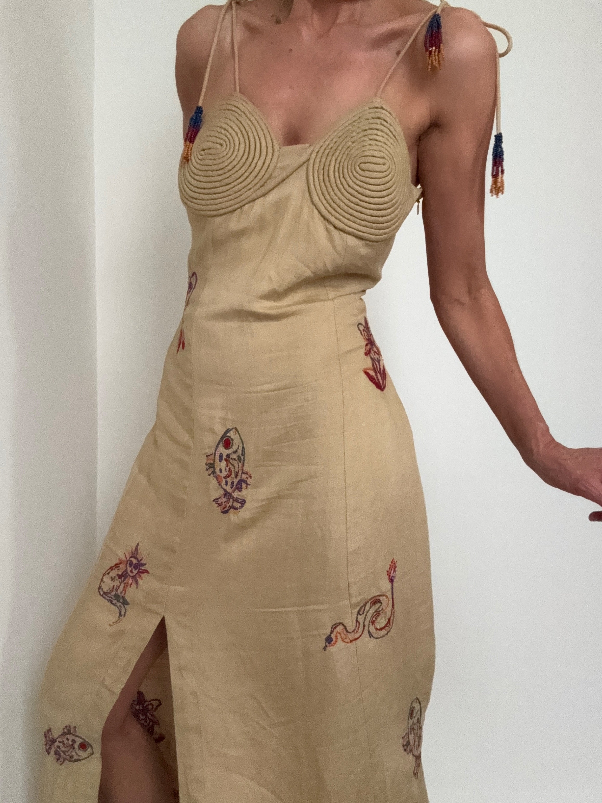 Embroidered Linen Blend Dress | Dresses