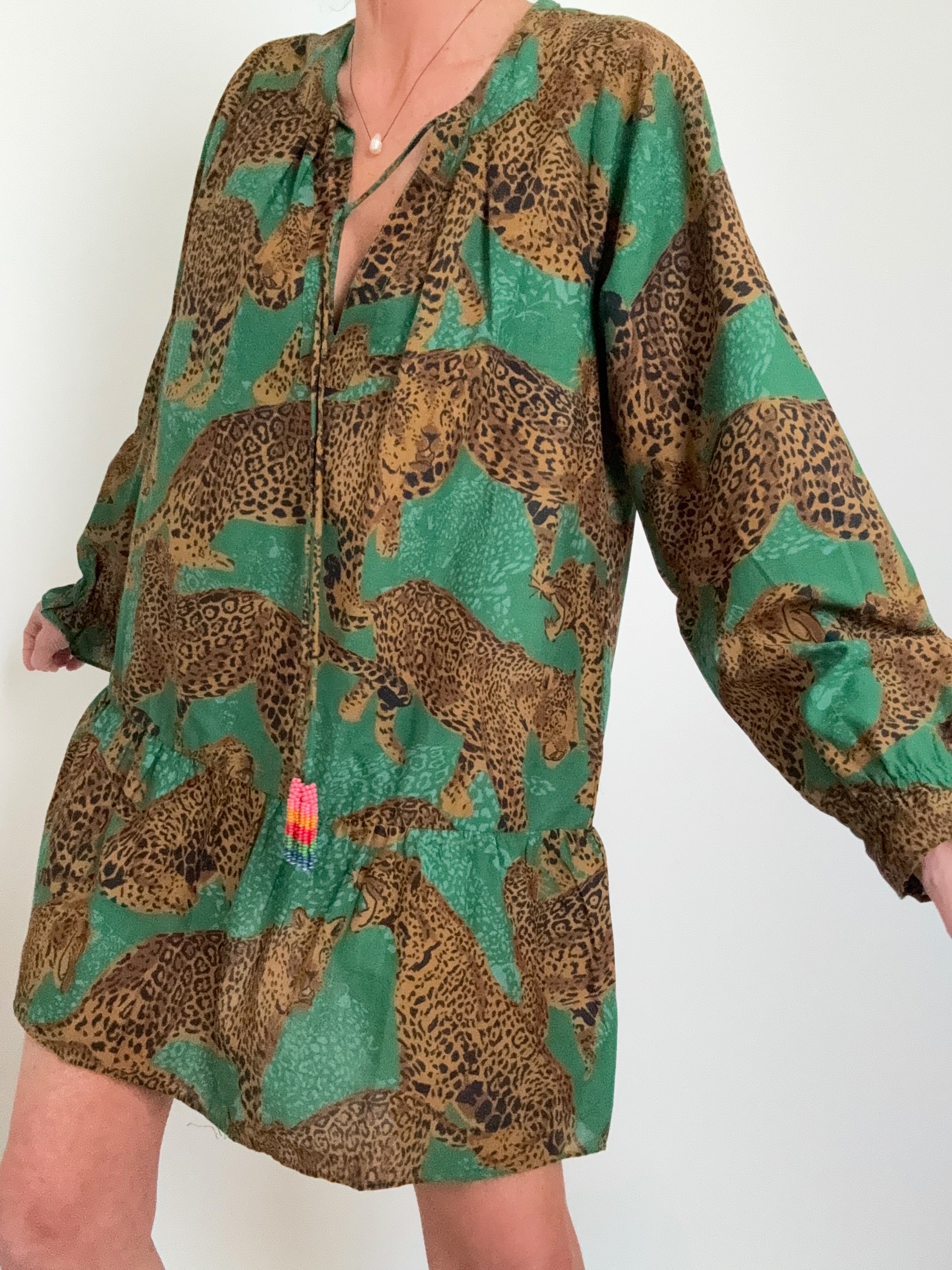 Farm Rio Dresses Farm Rio Artsy Leopard Mini Dress Green