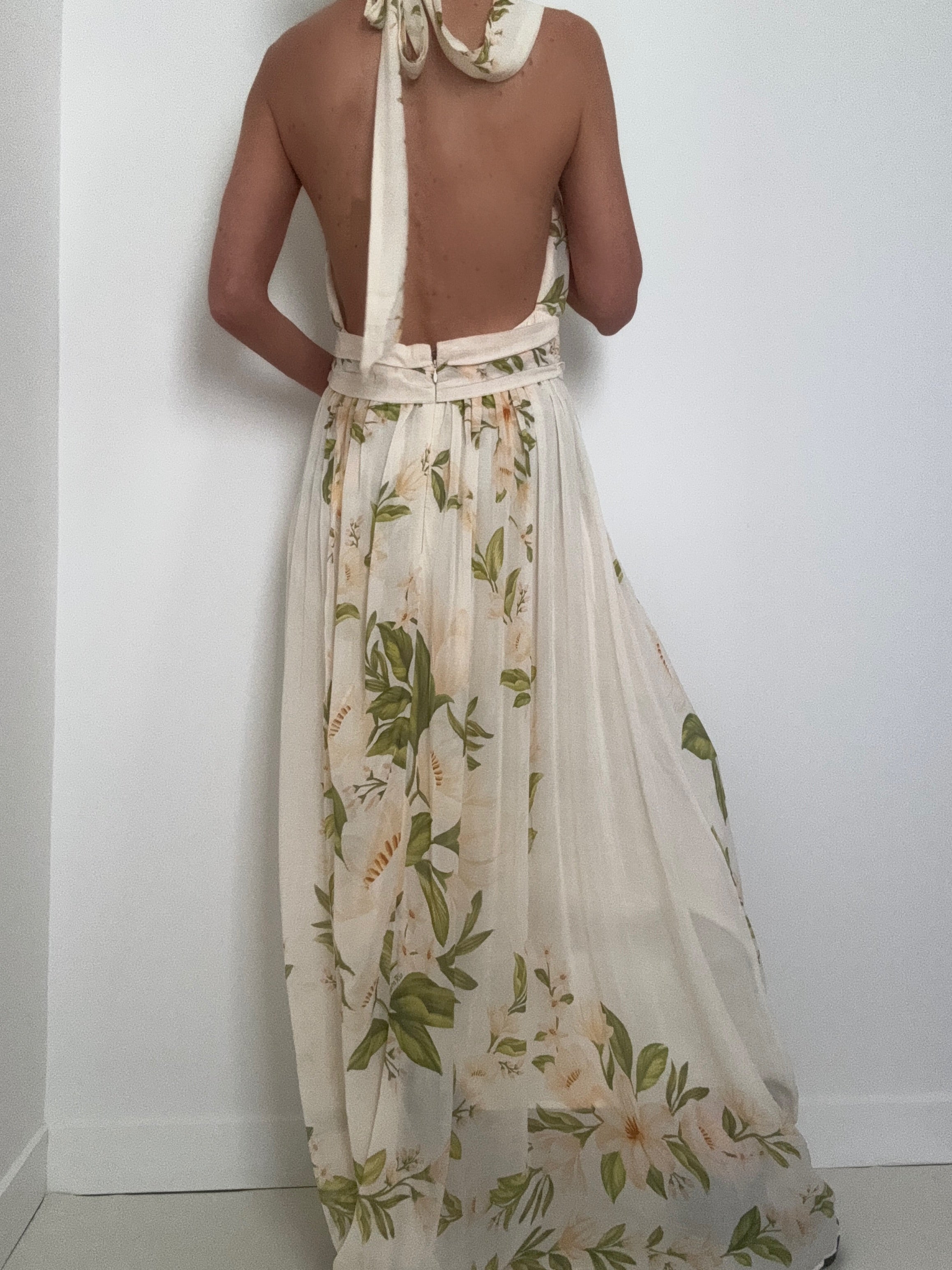 Halter Neck Floral Chiffon Maxi Dress | Dresses