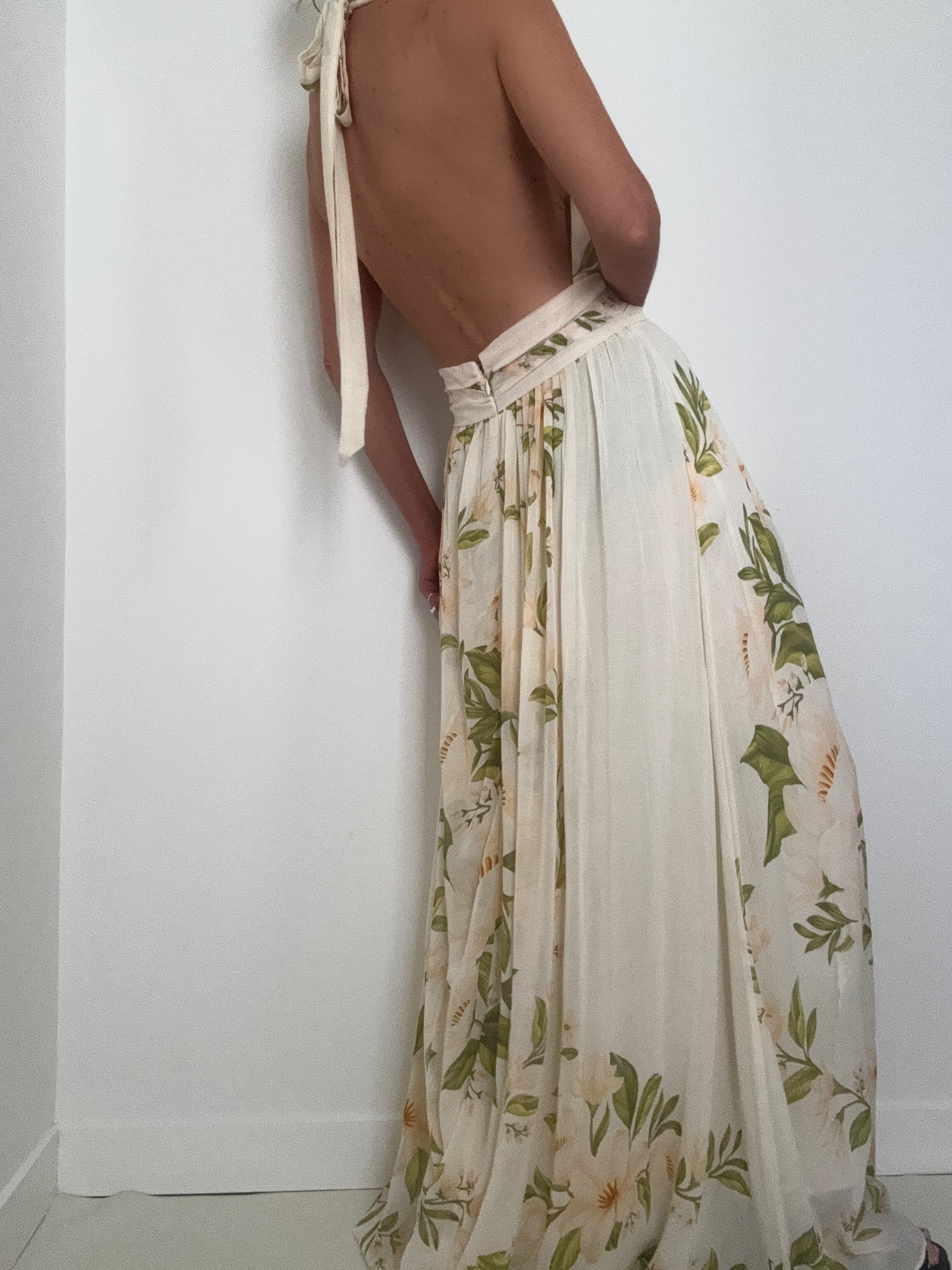 Halter Neck Floral Chiffon Maxi Dress | Dresses