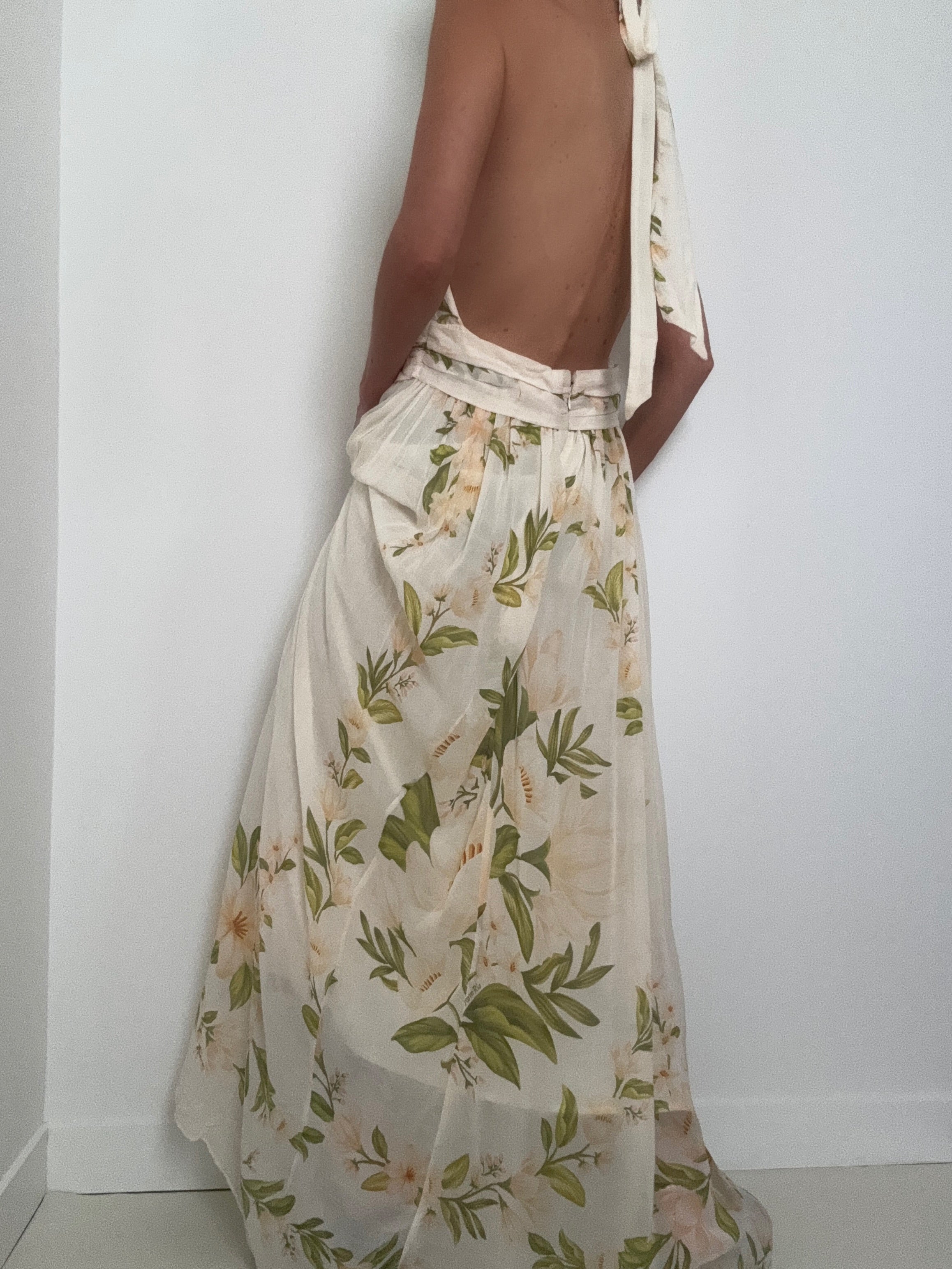 Halter Neck Floral Chiffon Maxi Dress | Dresses