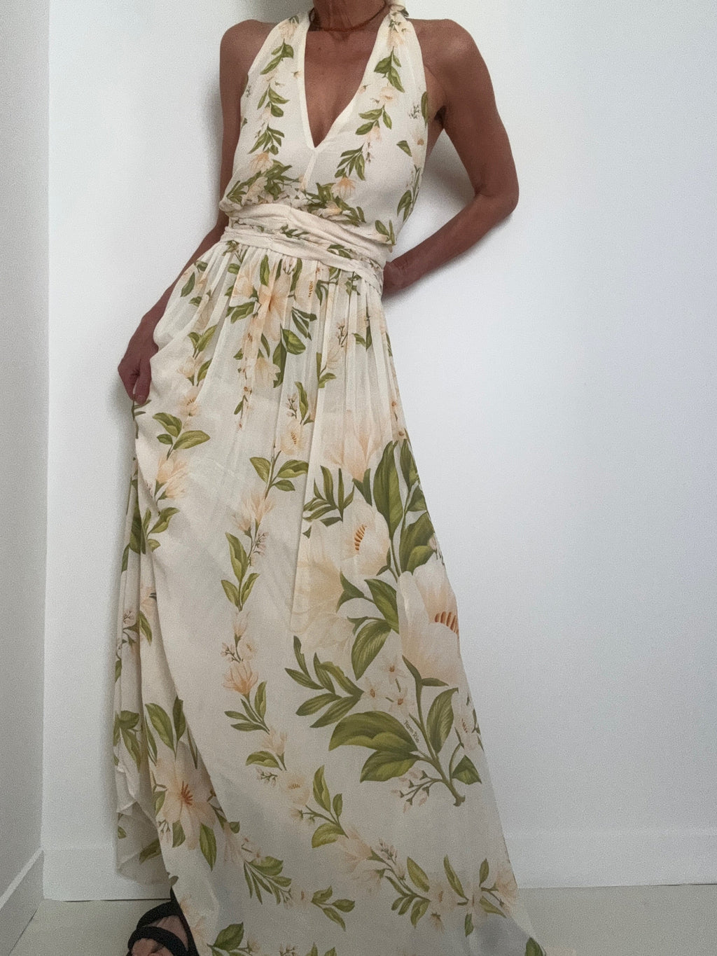 Farm Rio Halter Neck Floral Chiffon Maxi Dress