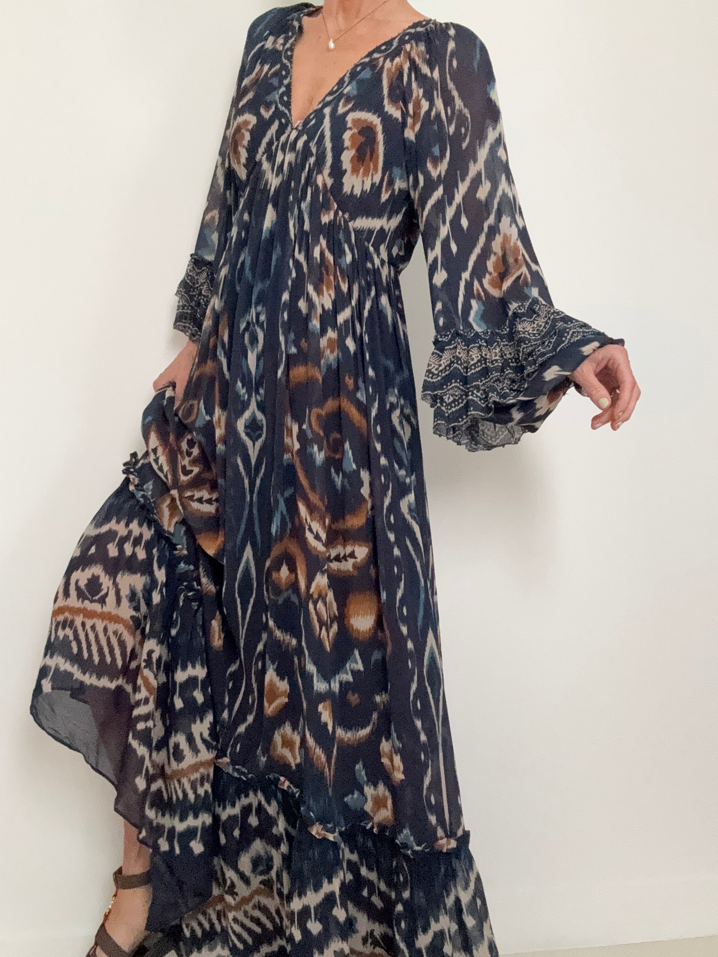 Farm Rio Dresses Small Pineapple Ikat Maxi Dress