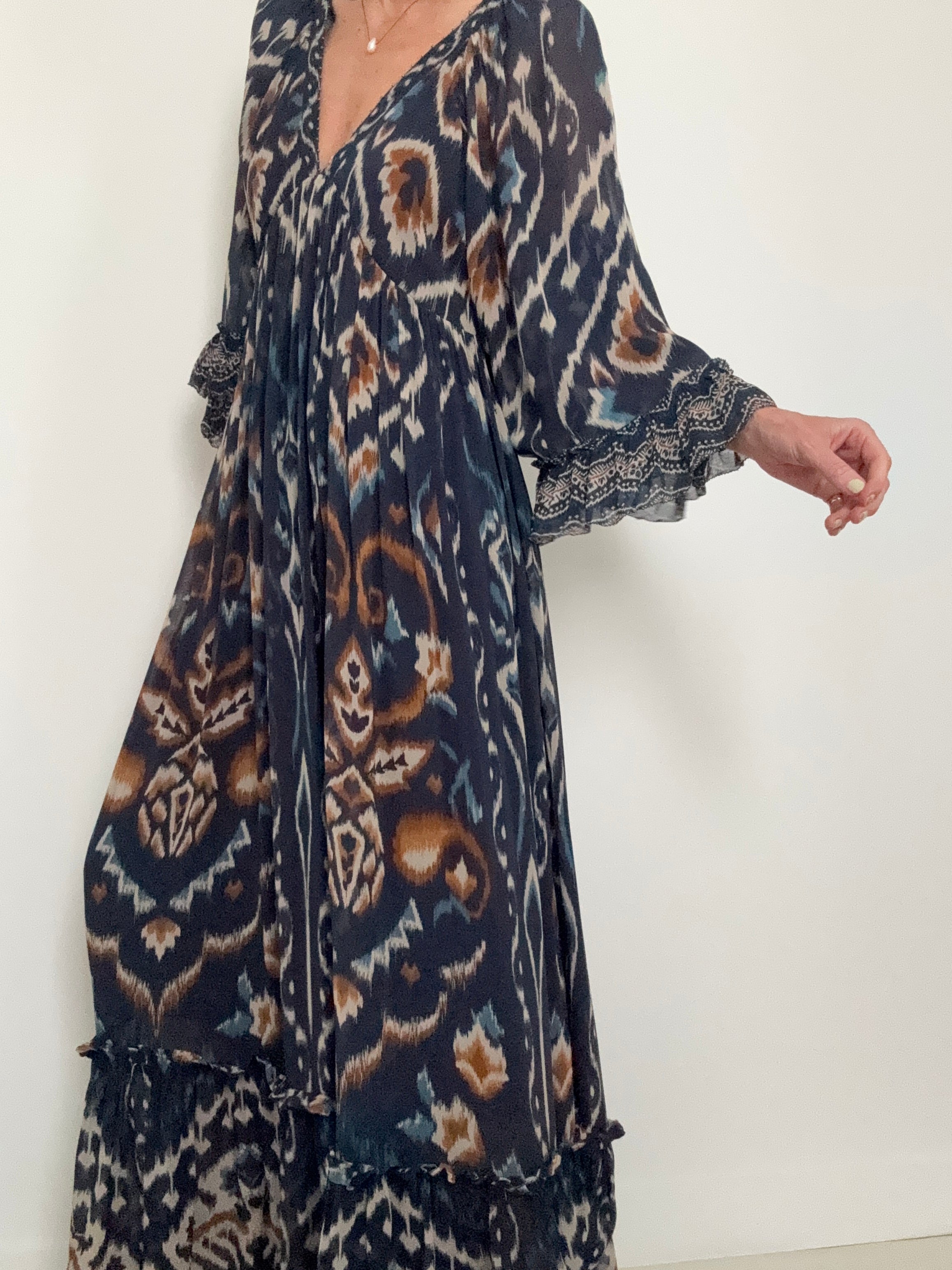 Farm Rio Dresses Small Pineapple Ikat Maxi Dress