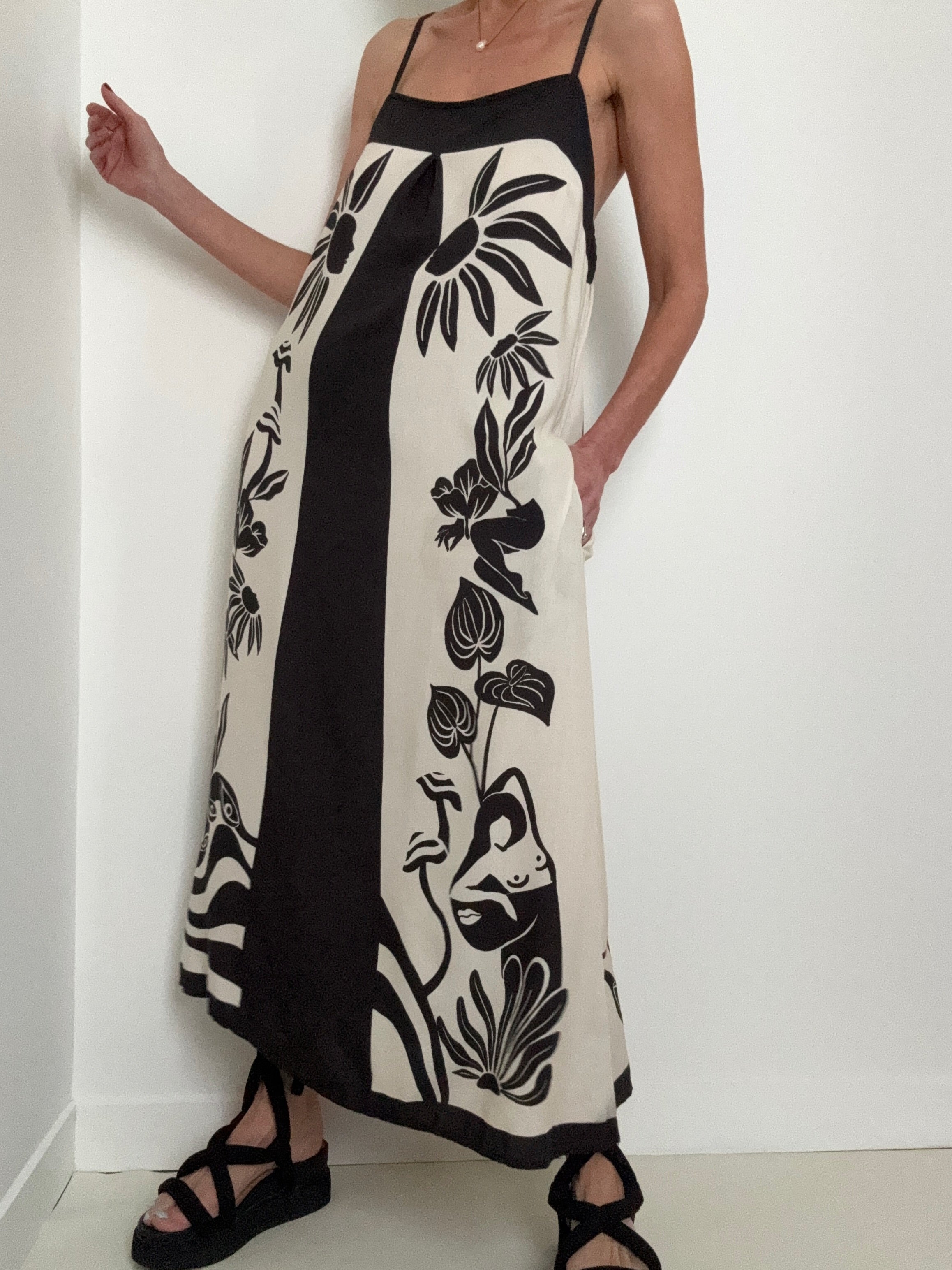 Square Neck Floral Slim Midi Dress | Dresses