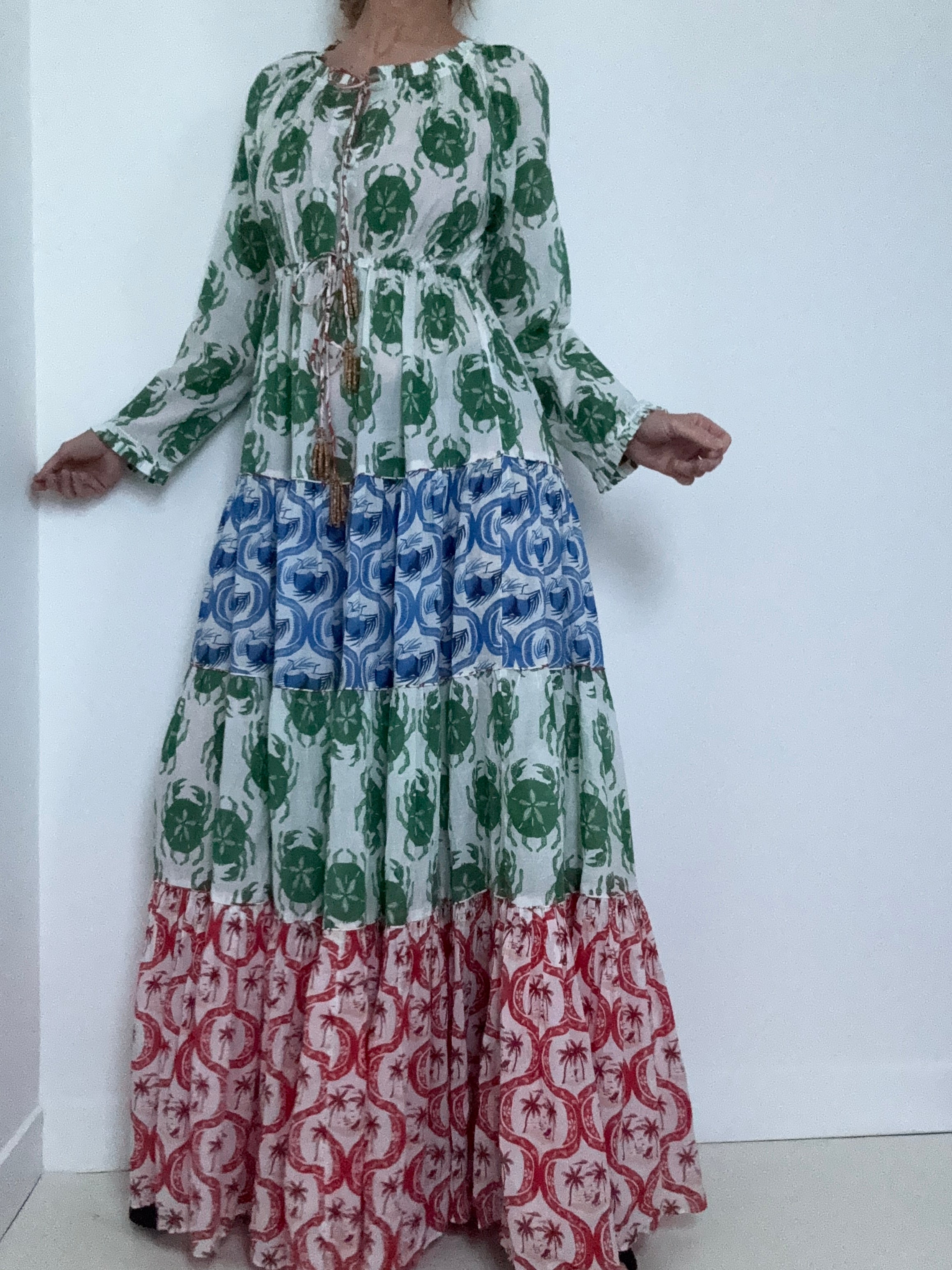 Farm Rio Dresses Stamp Mix Long Sleeve Maxi Dress