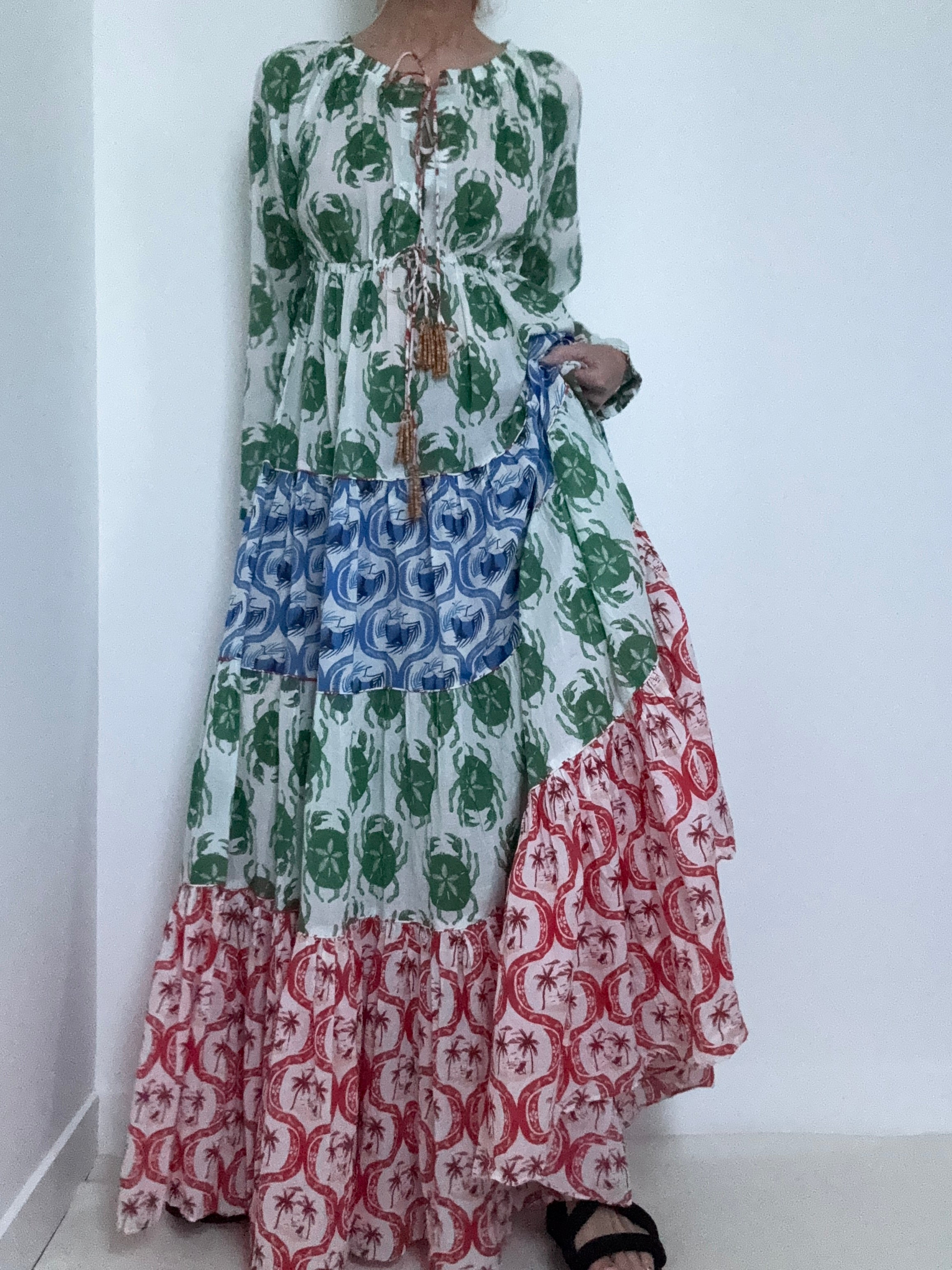 Farm Rio Dresses Stamp Mix Long Sleeve Maxi Dress