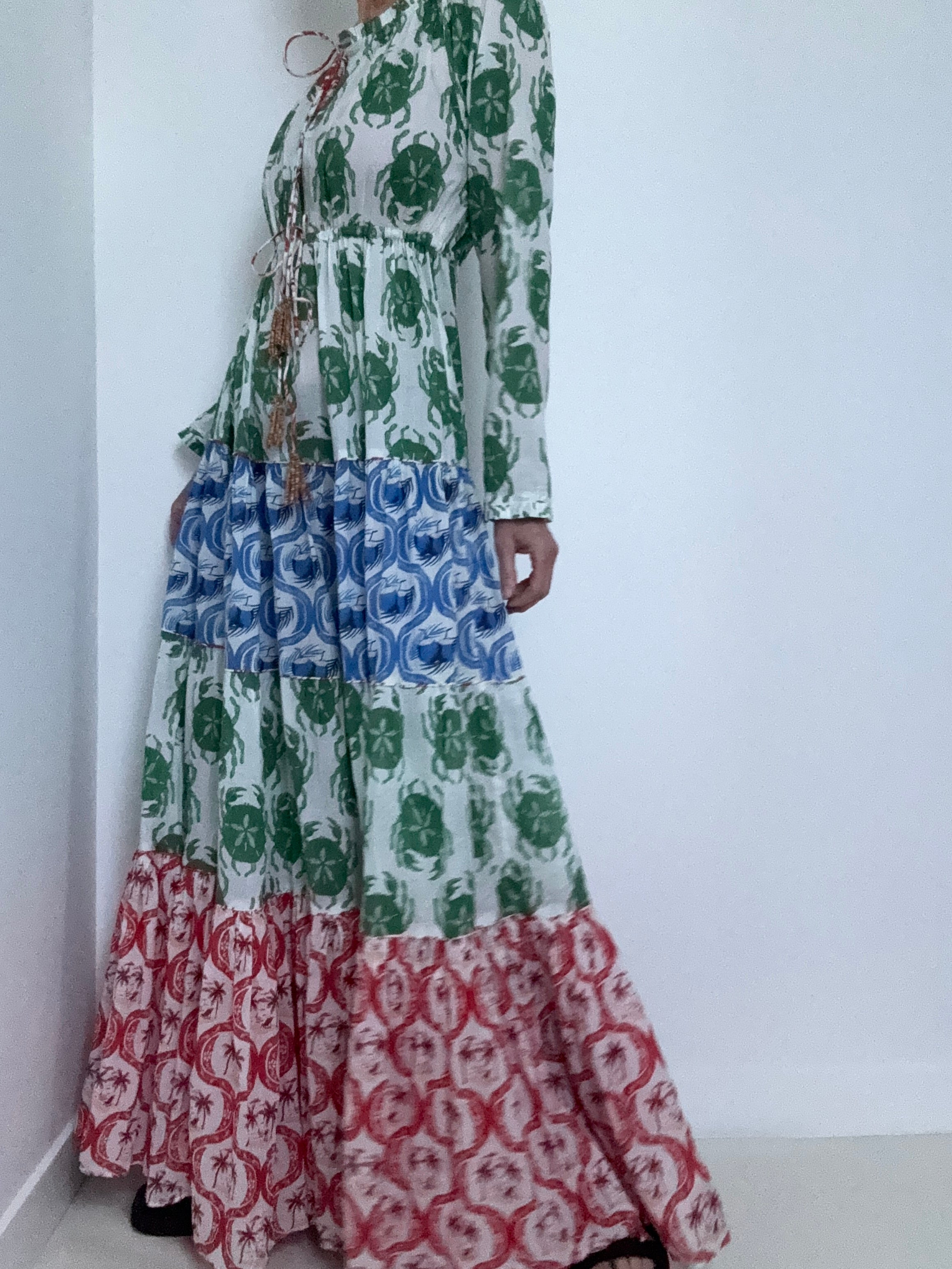 Farm Rio Dresses Stamp Mix Long Sleeve Maxi Dress