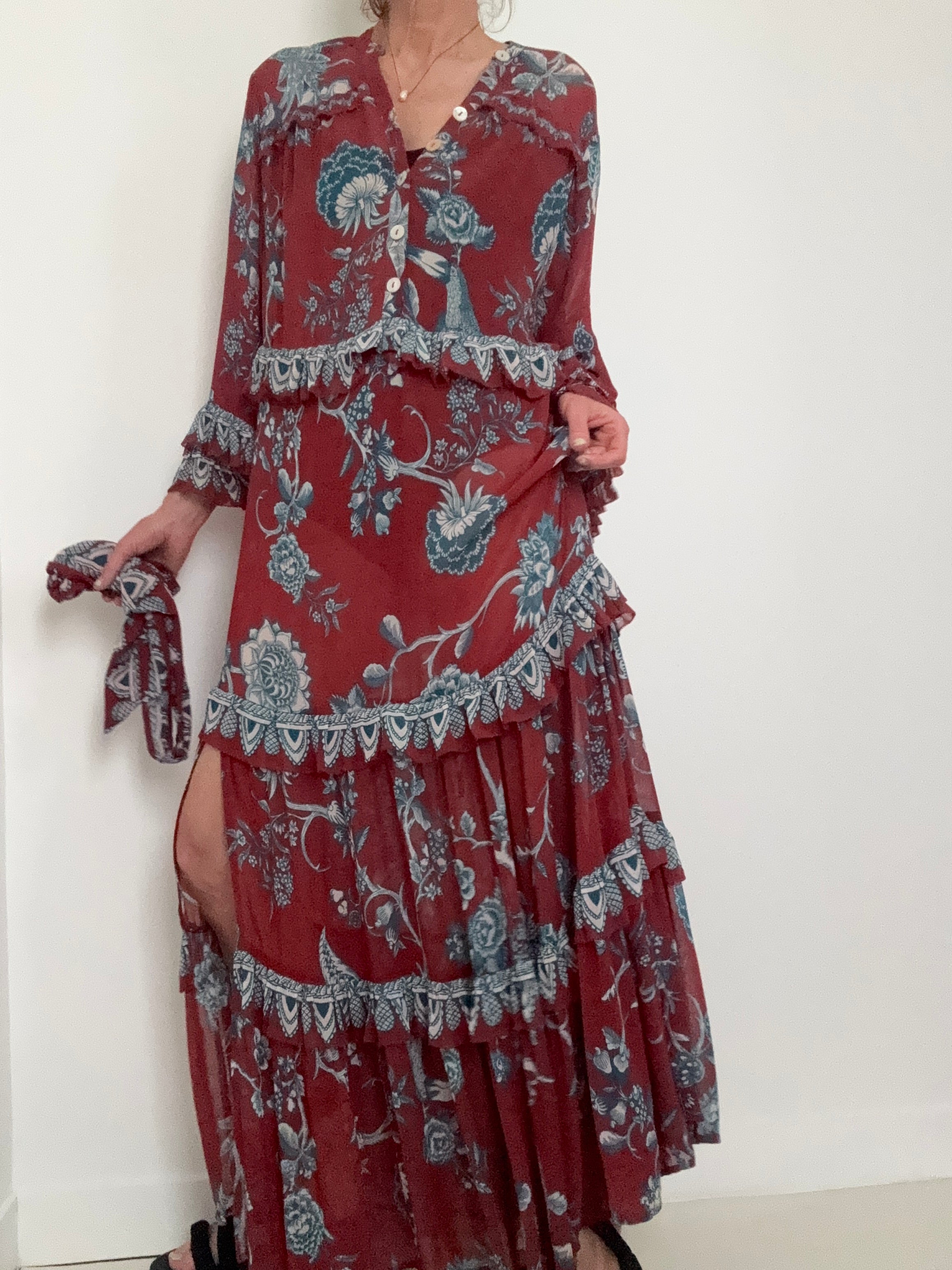 Farm Rio Dresses Tropical Landing Ruffle Maxi Dress