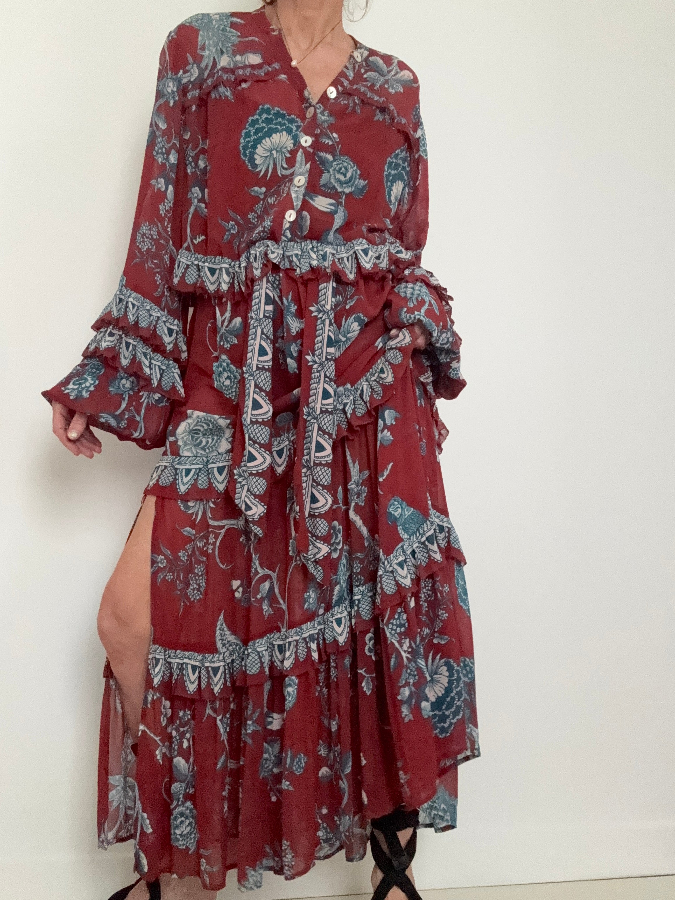 Farm Rio Dresses Tropical Landing Ruffle Maxi Dress