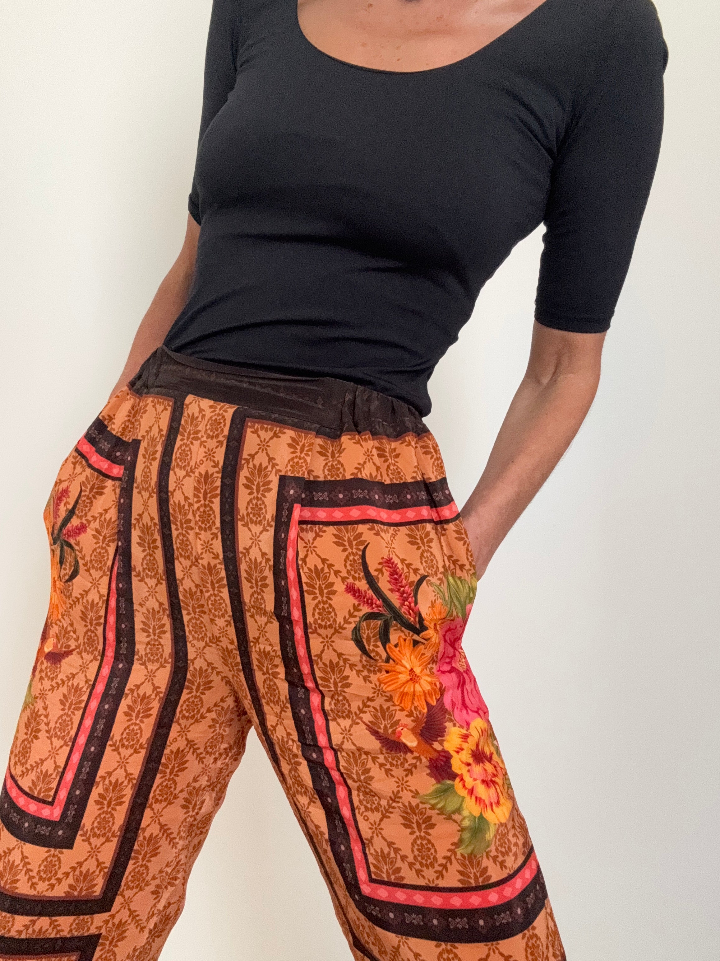 Farm Rio Pants Brown Charming Garden Scarve Pants