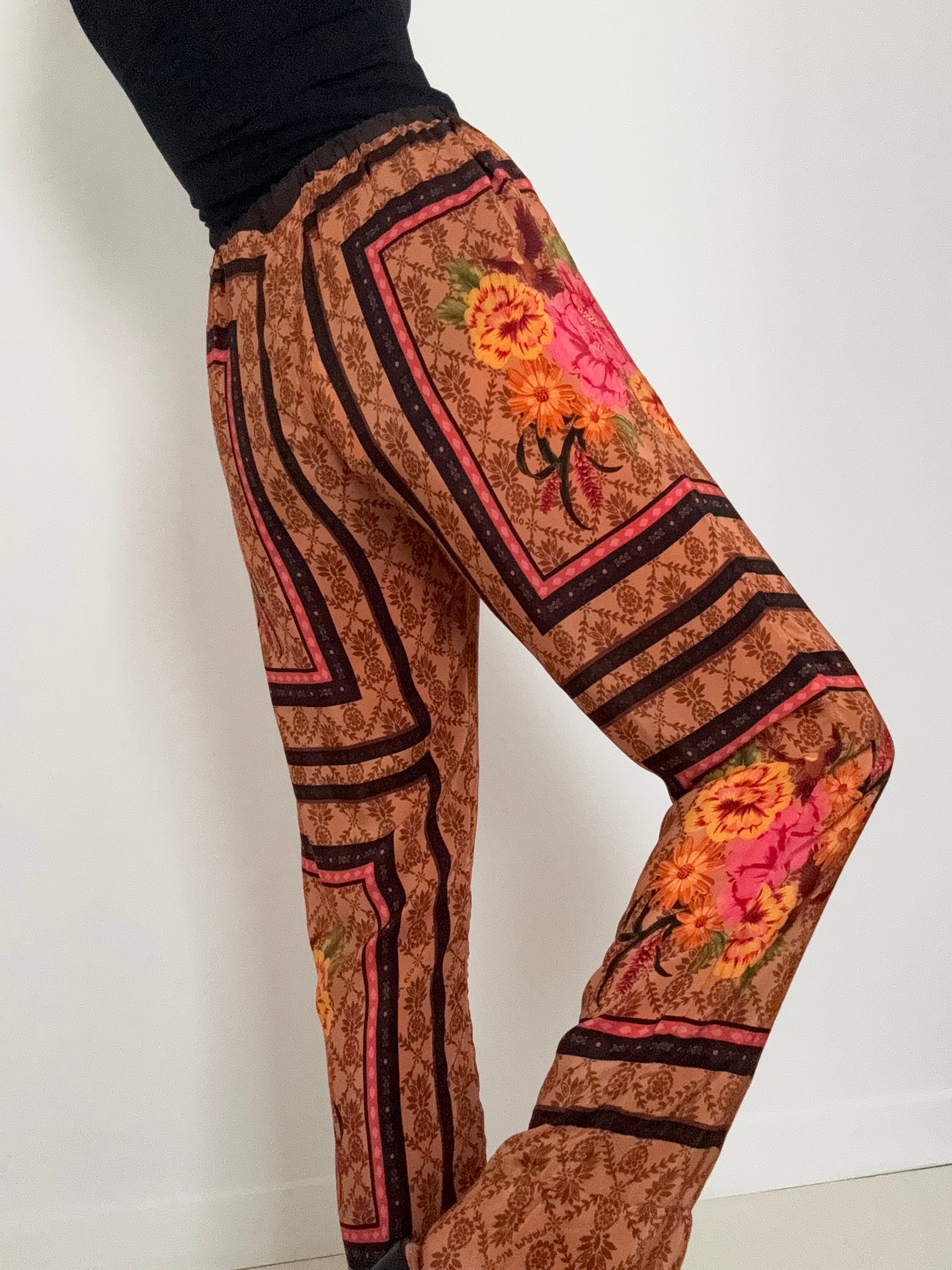 Farm Rio Pants Brown Charming Garden Scarve Pants