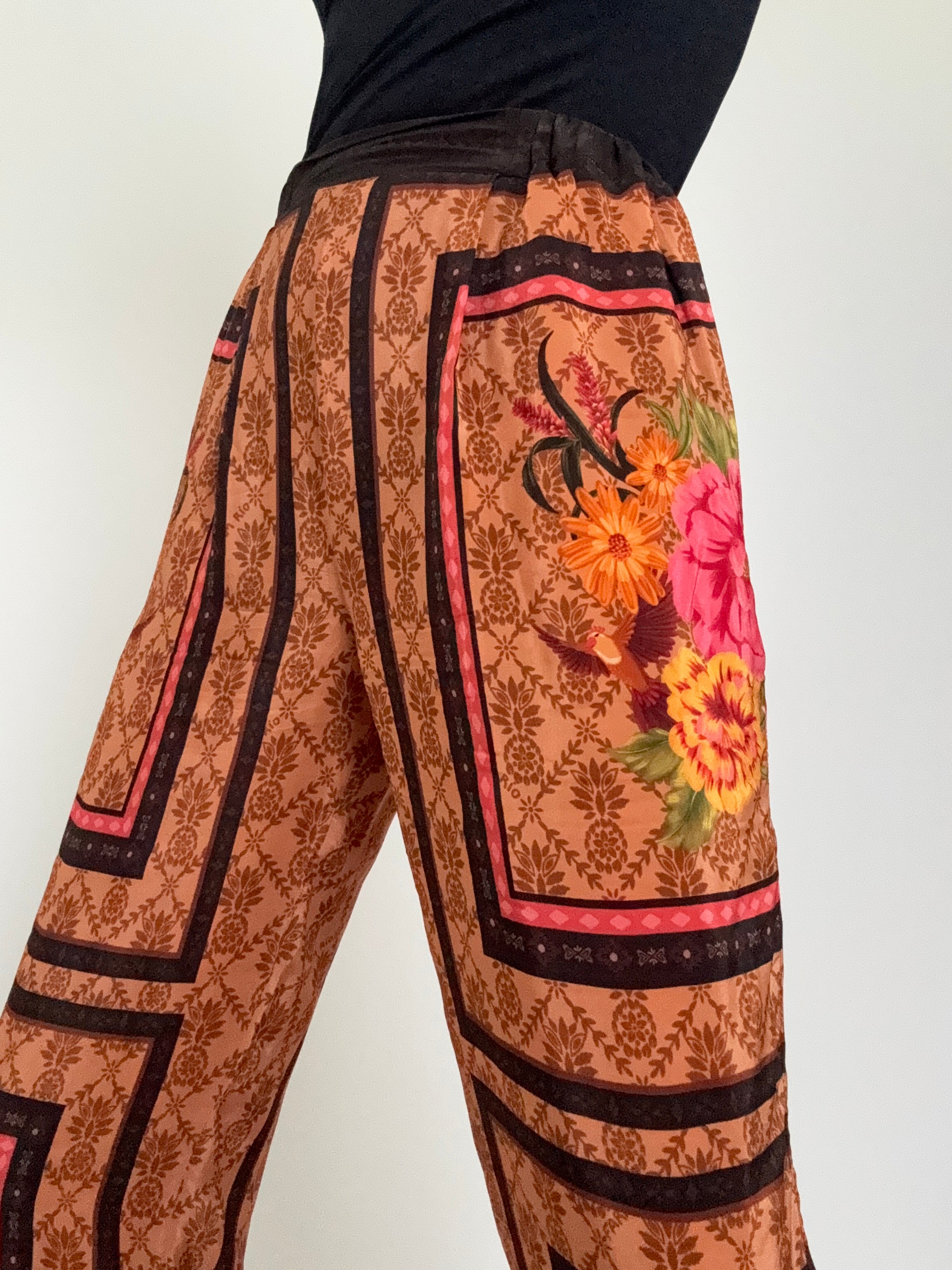 Farm Rio Pants Brown Charming Garden Scarve Pants