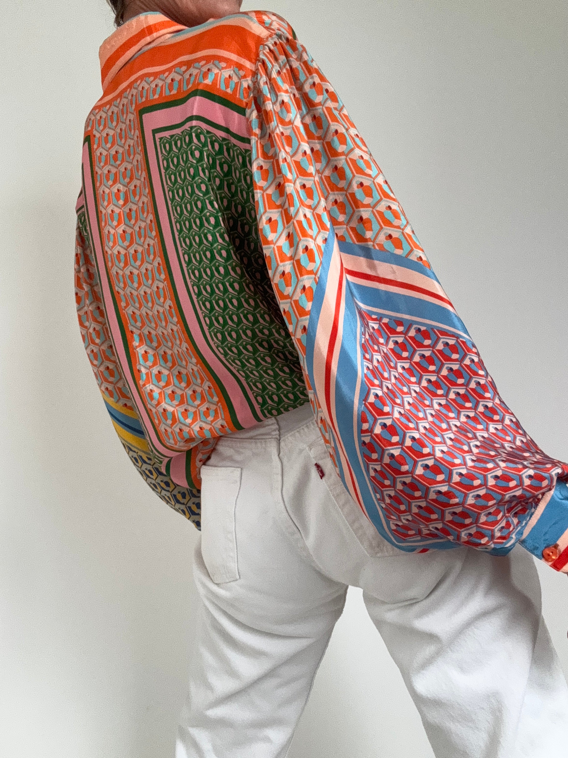 Farm Rio Shirts Mixed Cashew Long Sleeve Shirt Tangerine