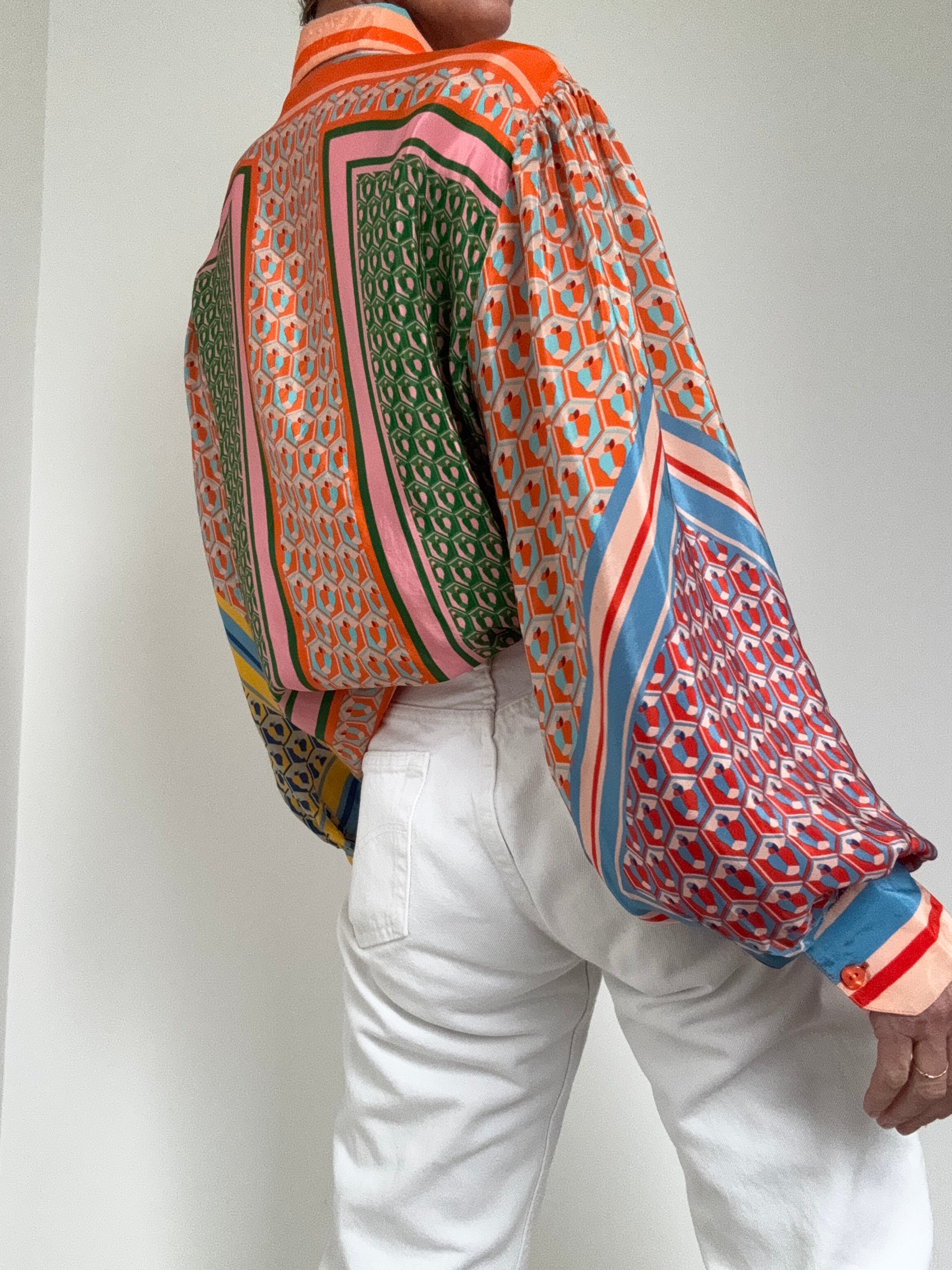 Farm Rio Shirts Mixed Cashew Long Sleeve Shirt Tangerine