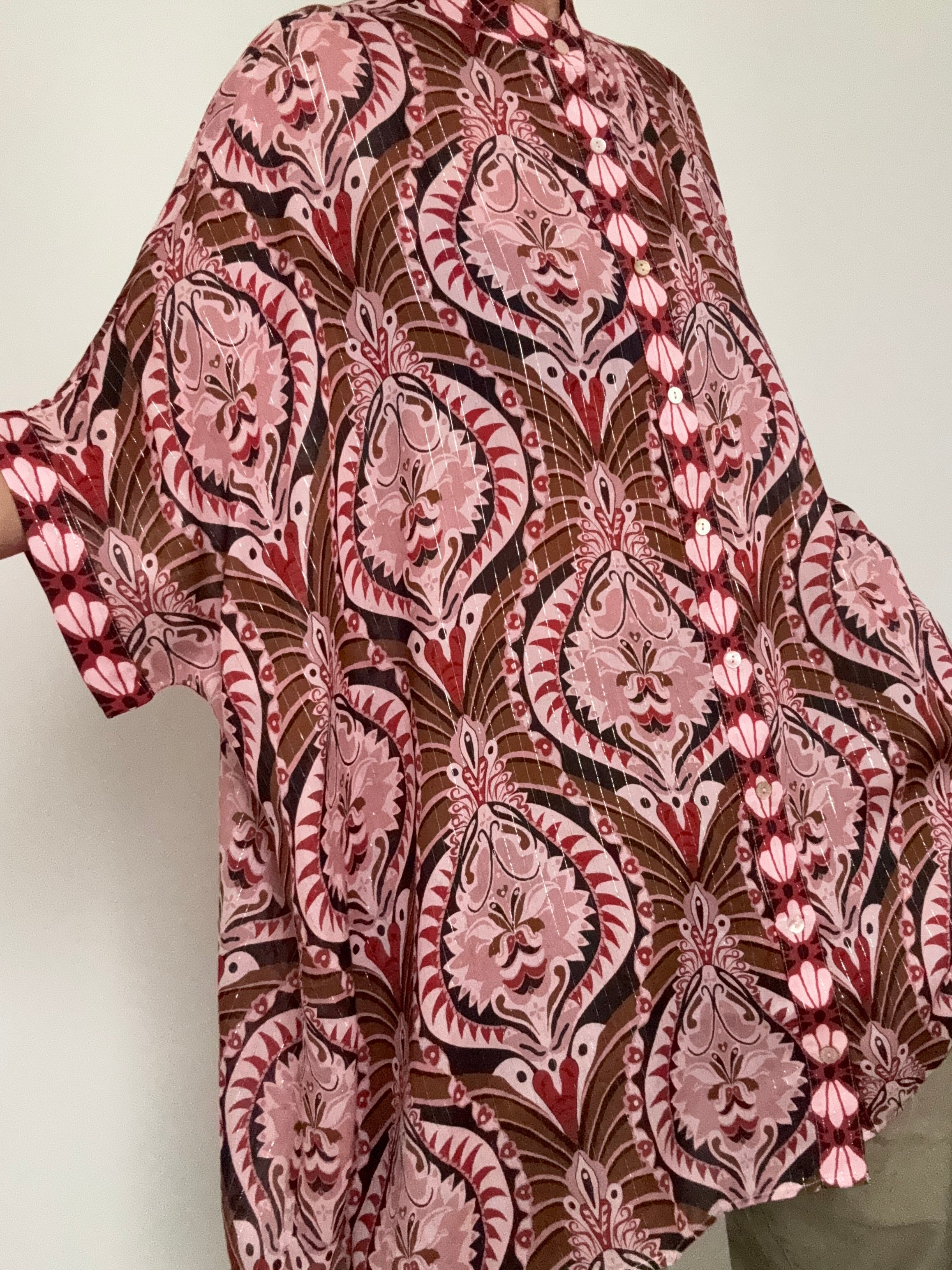 Farm Rio Shirts Pineapple Jewelry Metallic Thread Shirt