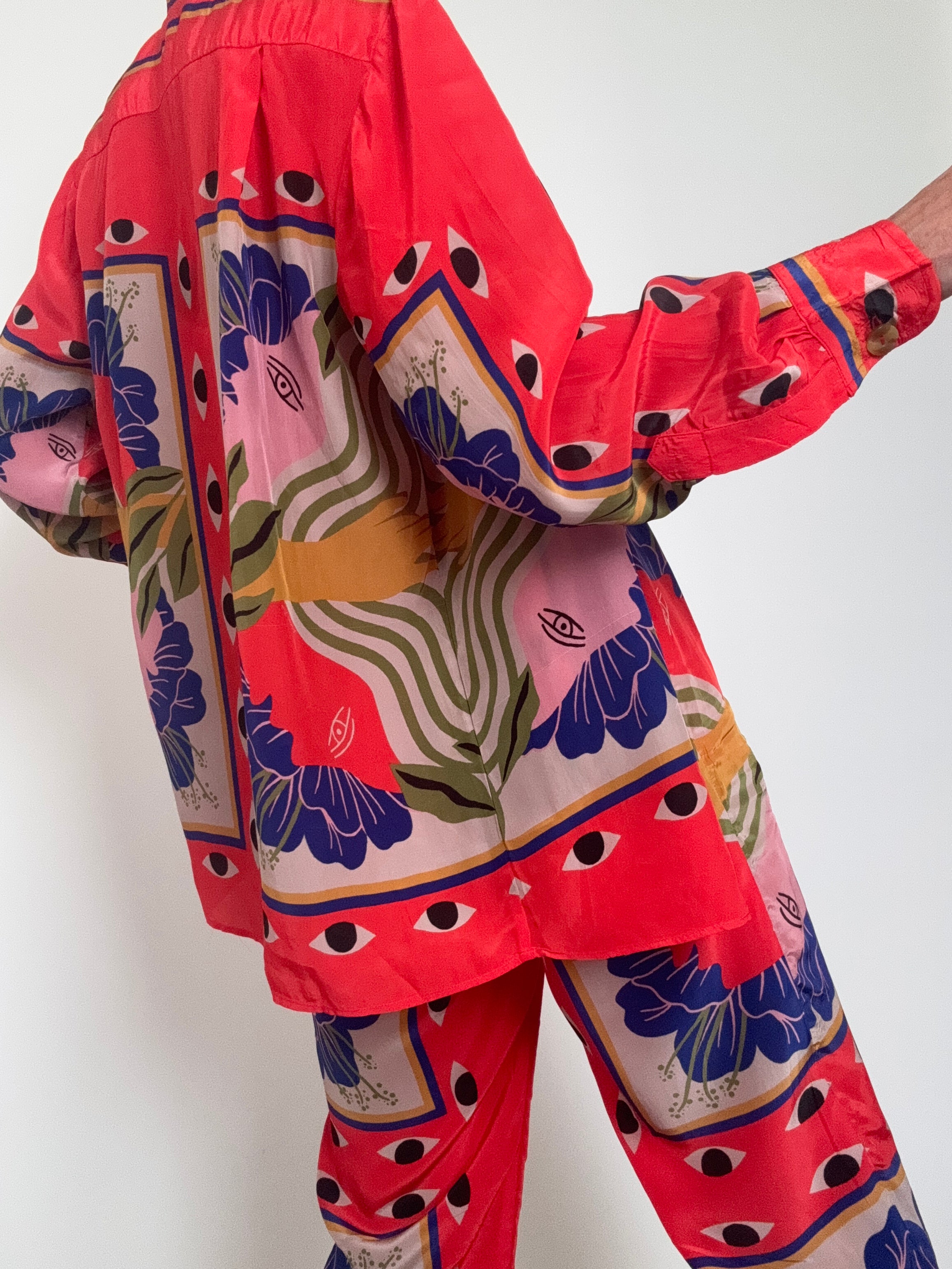 Farm Rio Shirts Sand Surreal Scarf Pajama Shirt Coral