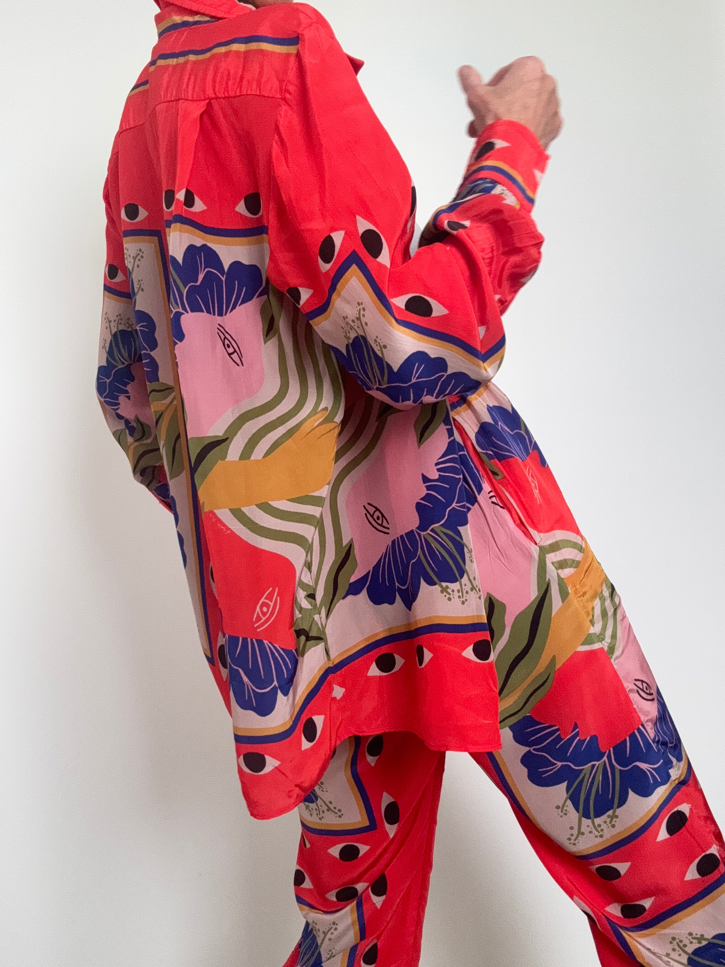 Farm Rio Shirts Sand Surreal Scarf Pajama Shirt Coral