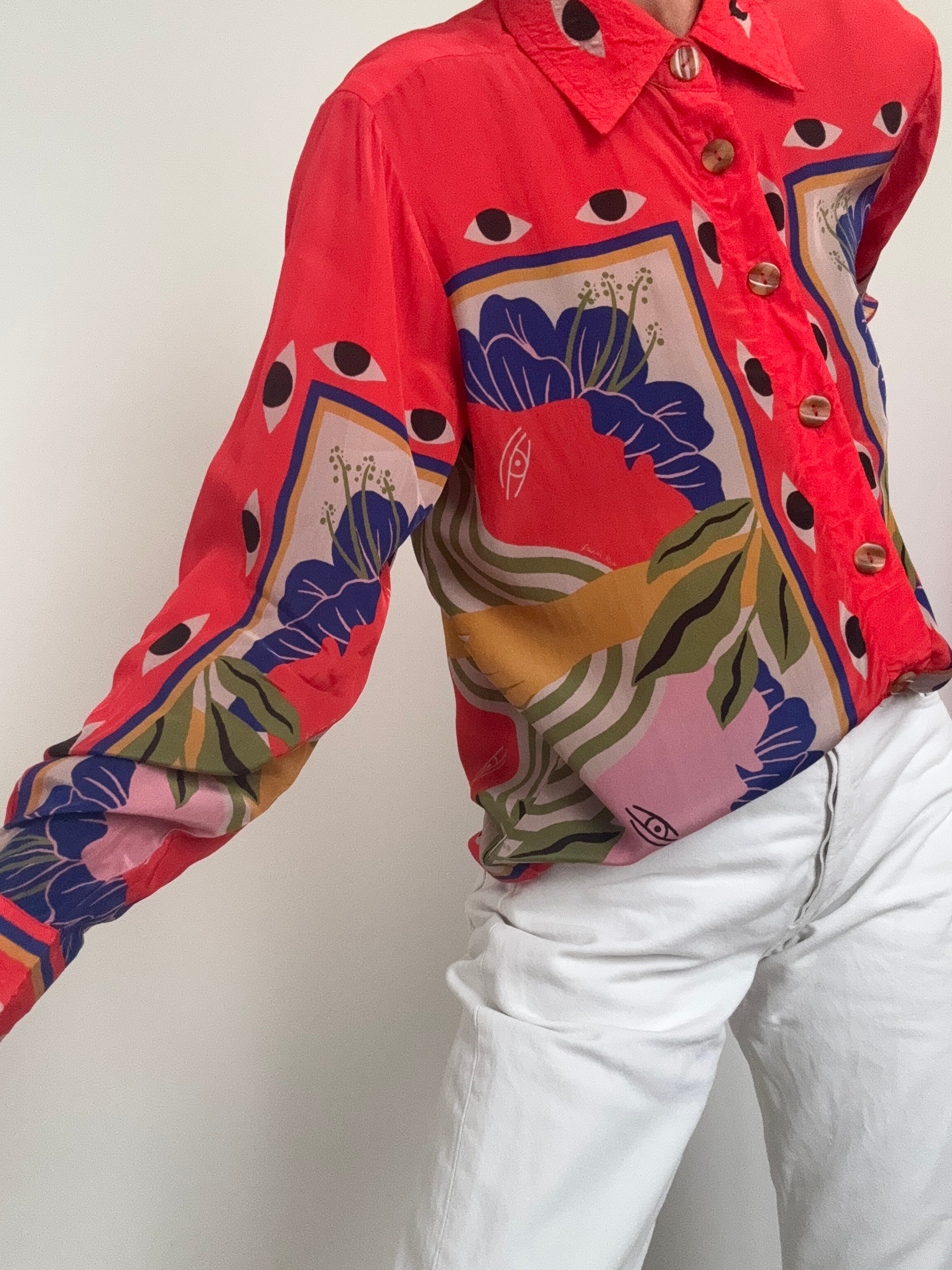 Farm Rio Shirts Sand Surreal Scarf Pajama Shirt Coral
