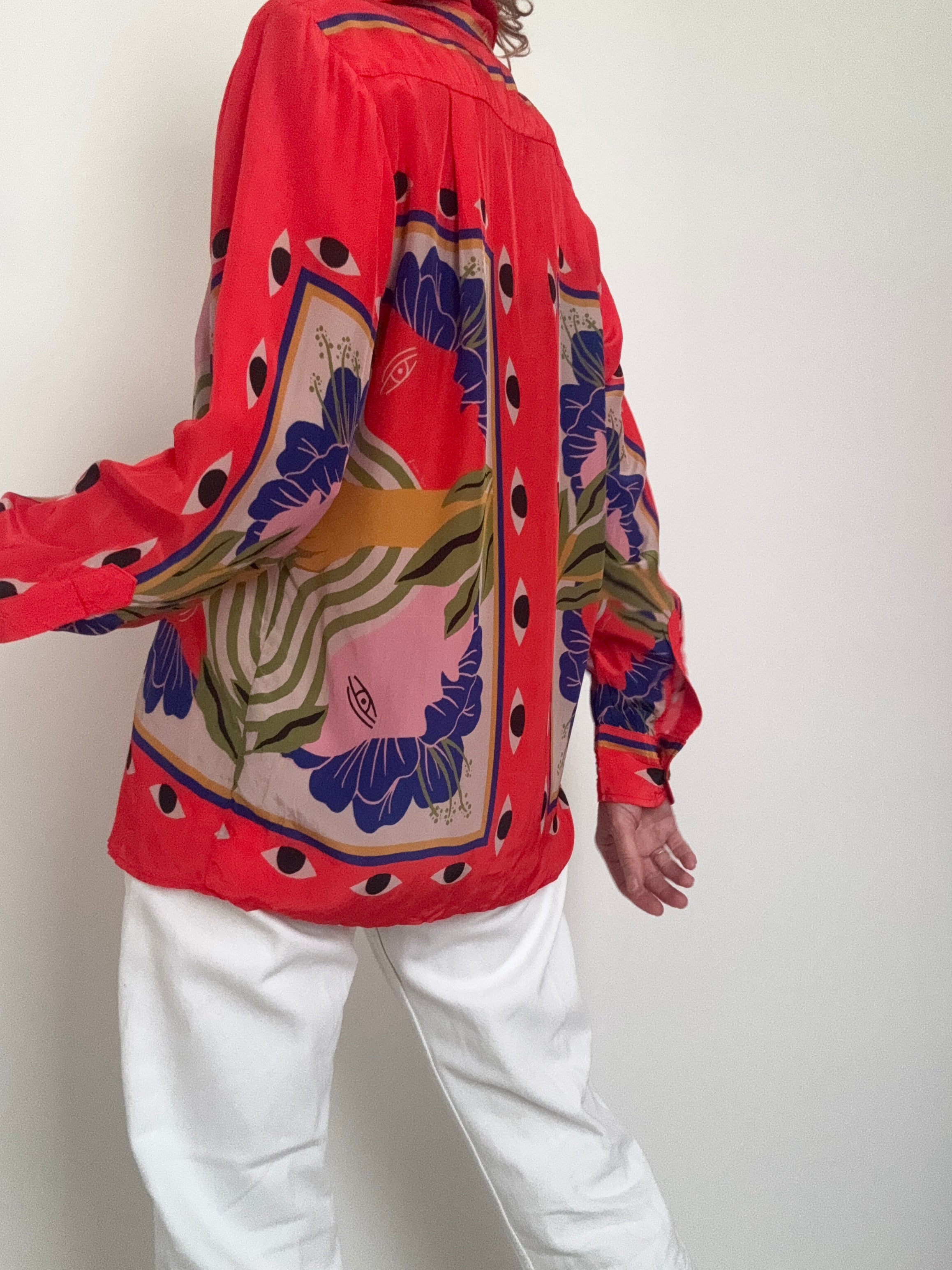 Farm Rio Shirts Sand Surreal Scarf Pajama Shirt Coral