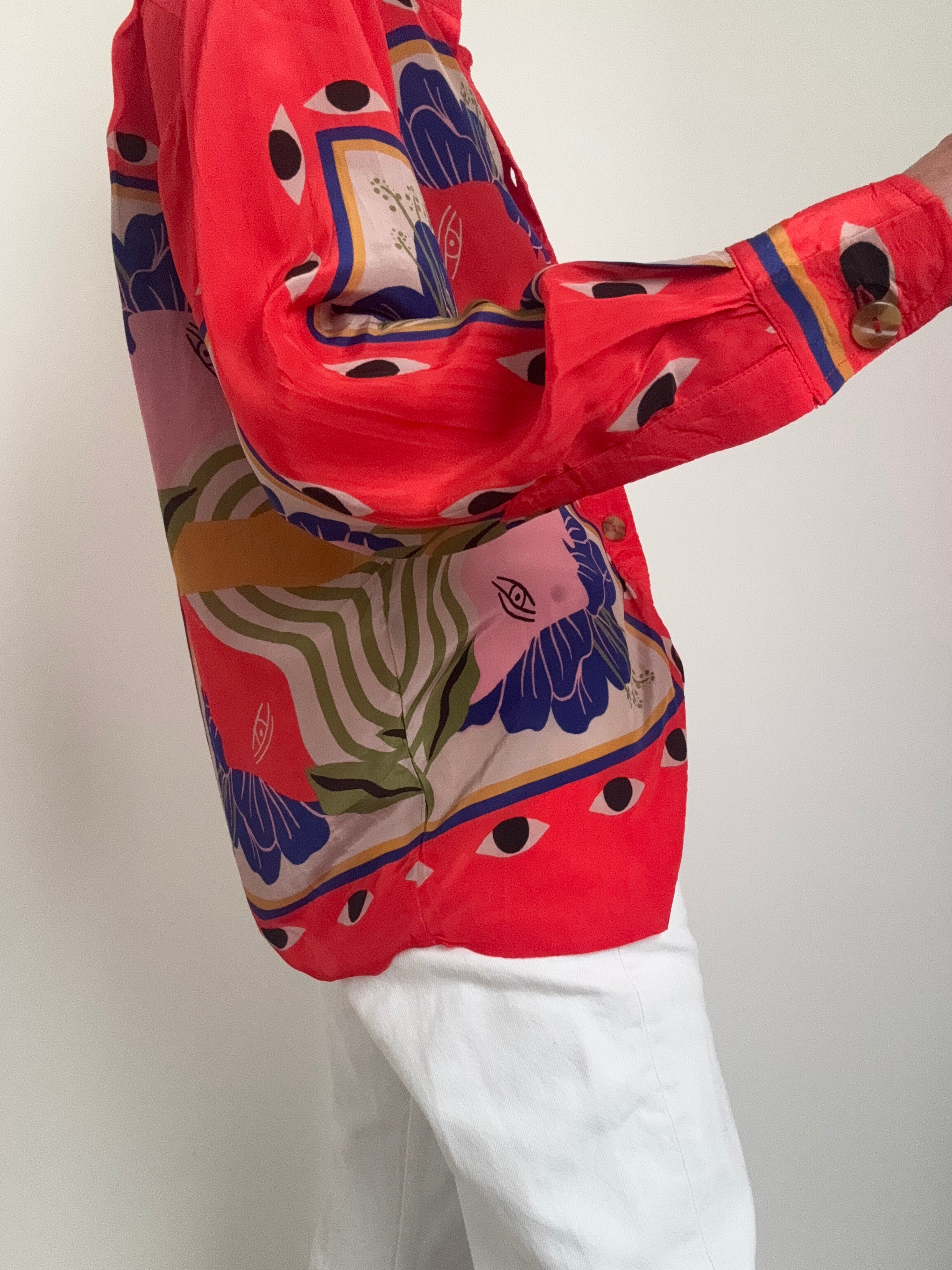 Farm Rio Shirts Sand Surreal Scarf Pajama Shirt Coral