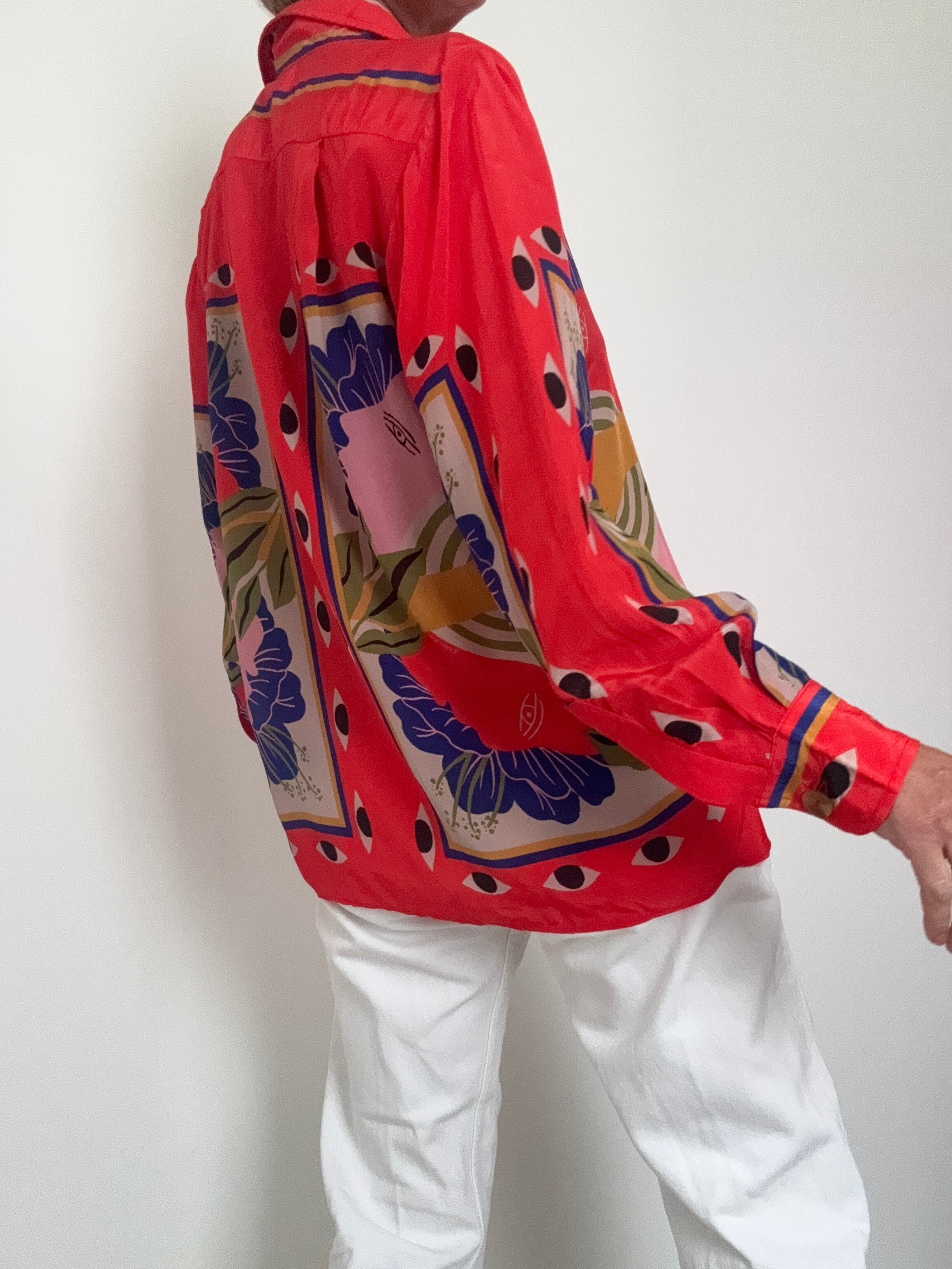 Farm Rio Shirts Sand Surreal Scarf Pajama Shirt Coral