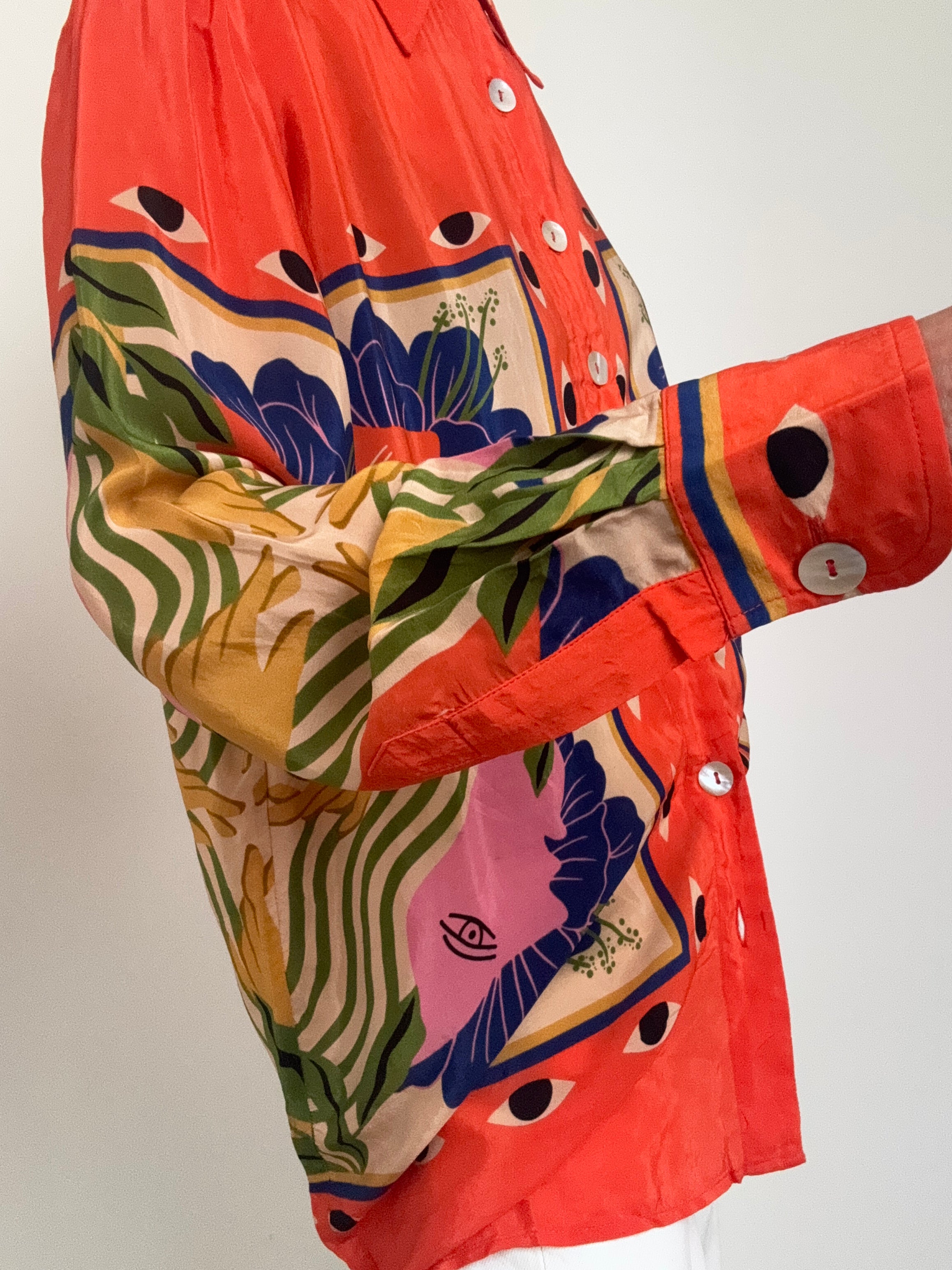 Farm Rio Shirts Sand Surreal Scarf Pajama Shirt Tangerine