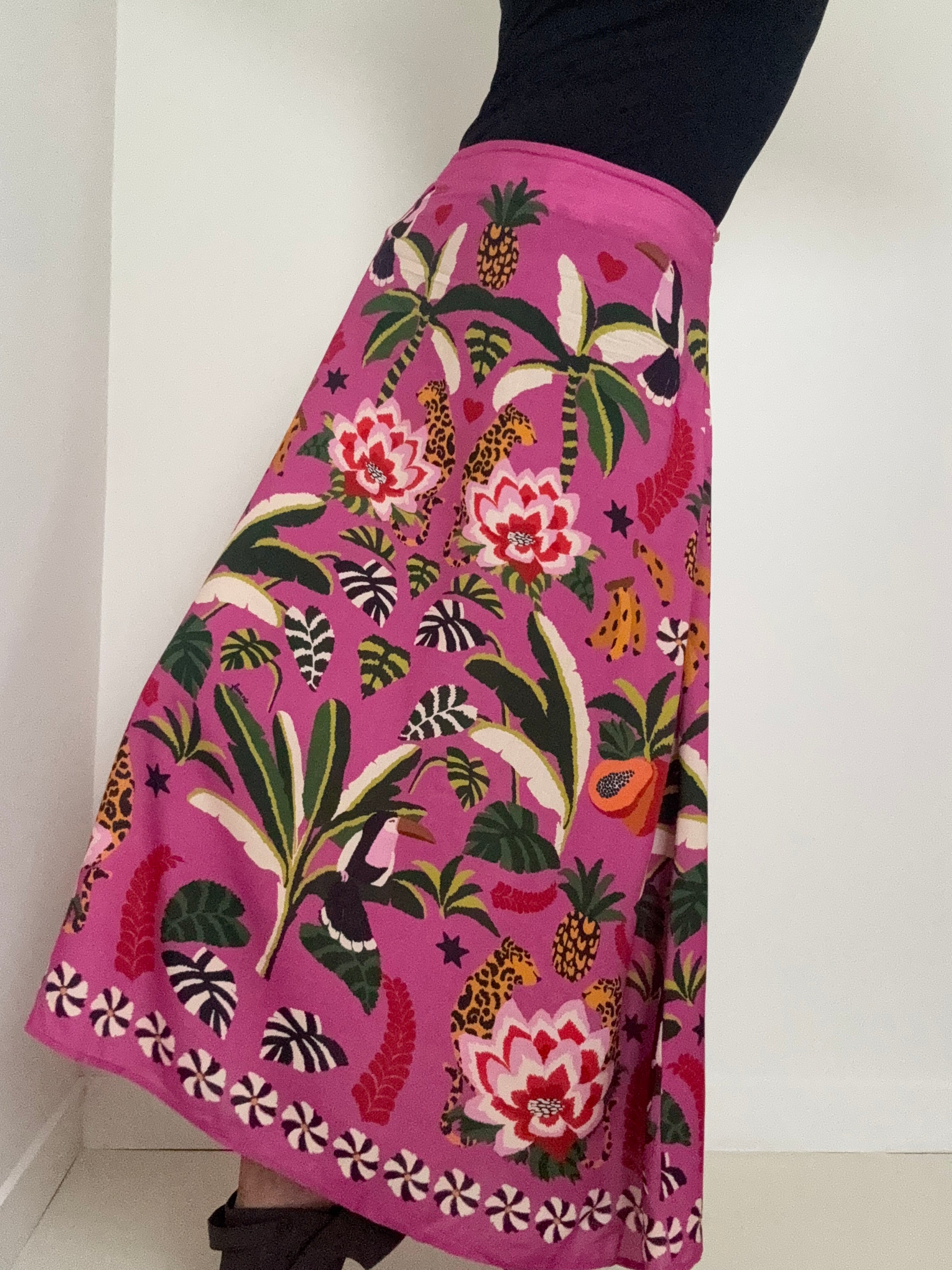 Farm Rio Skirts Anzber Tropical Print Skirt Pink