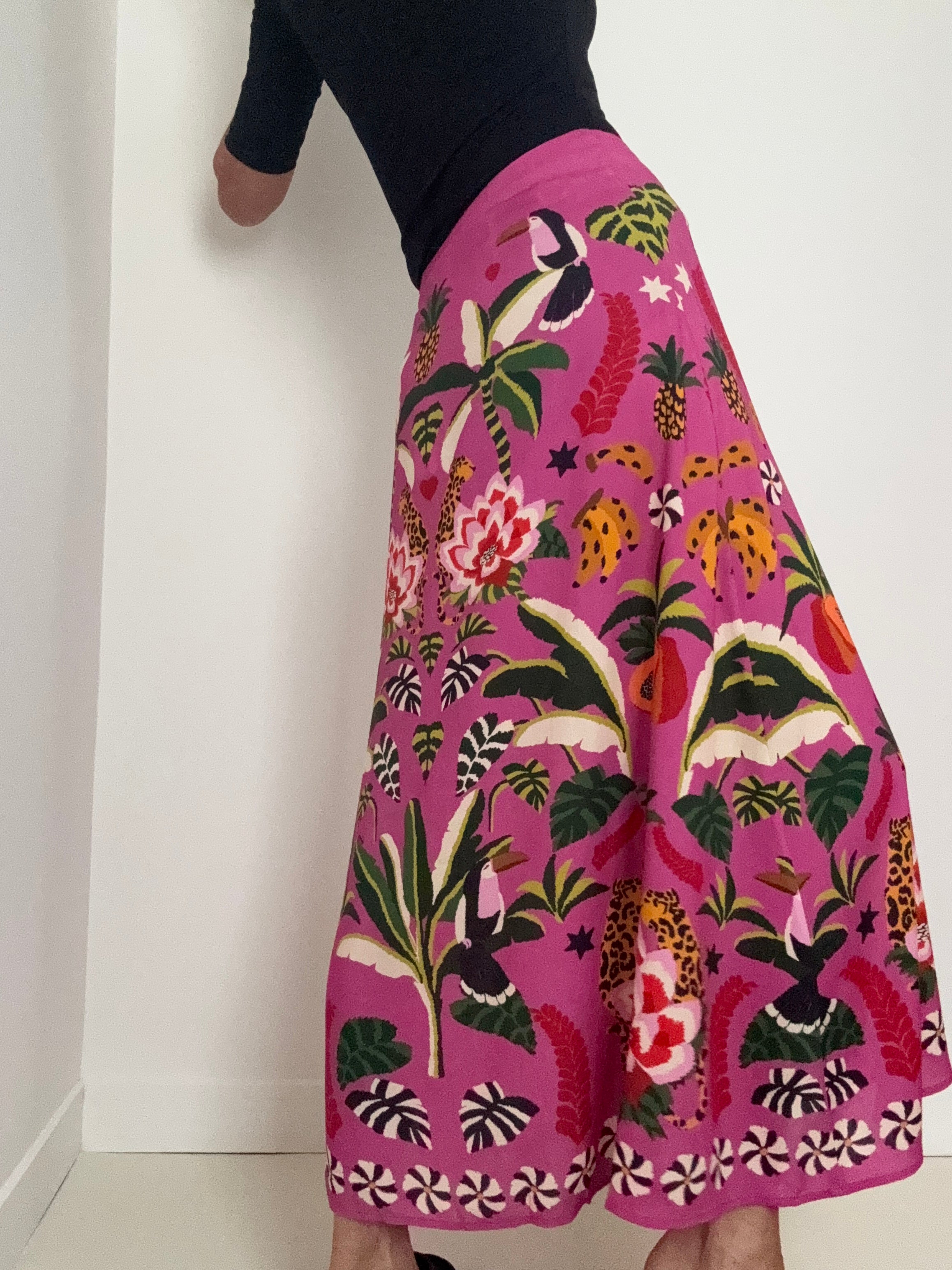 Farm Rio Skirts Anzber Tropical Print Skirt Pink