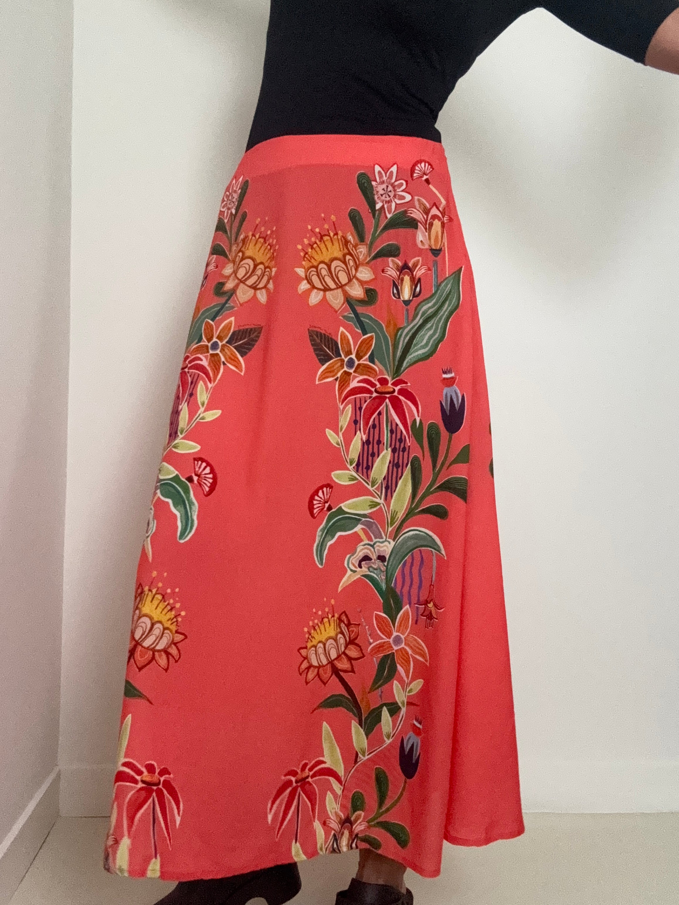 Farm Rio Skirts Anzber Tropical Print Skirt Tangerine