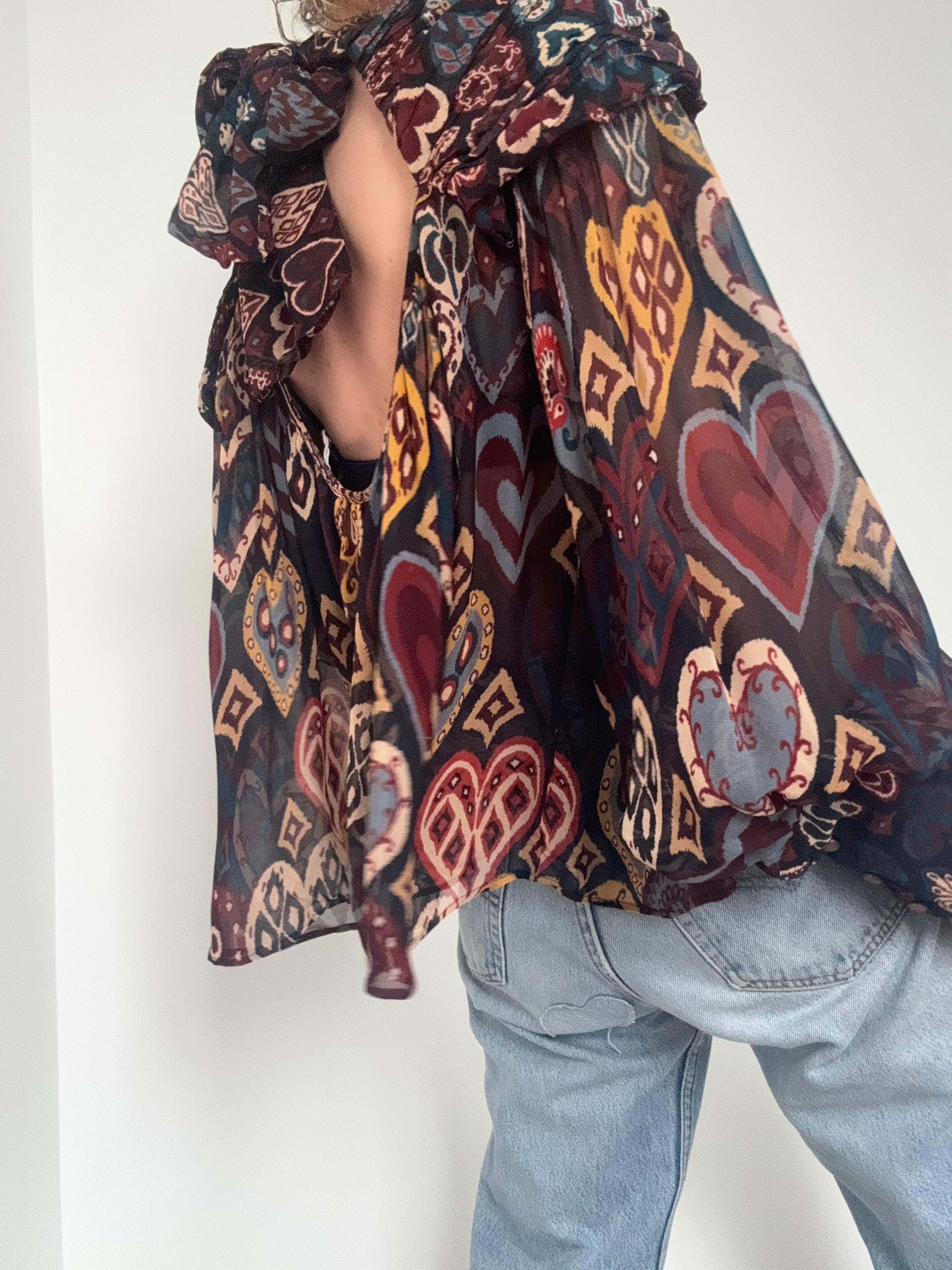 Farm Rio Black Hearts Ikat Blouse | Tops