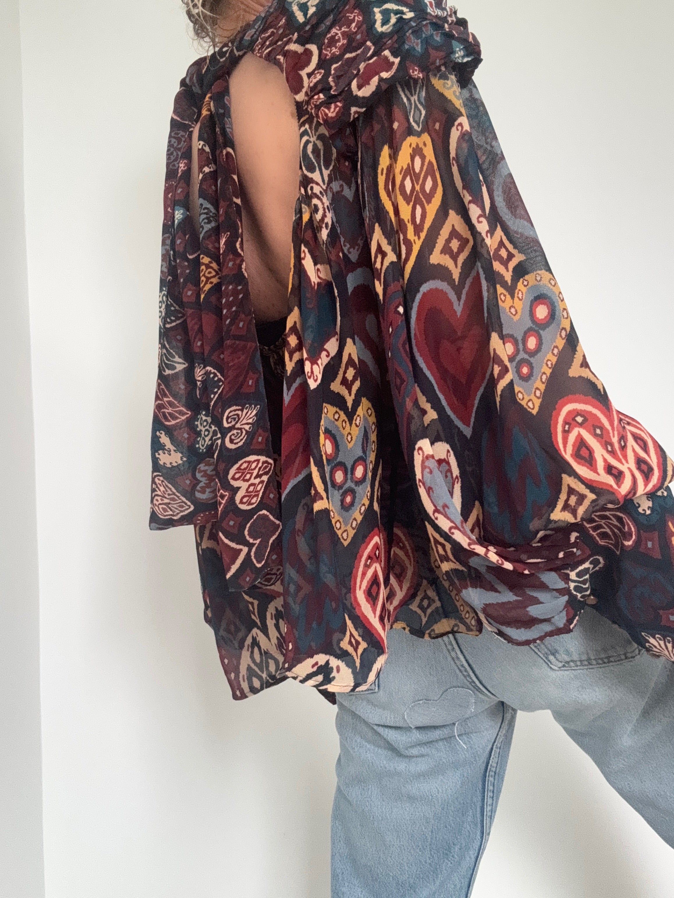 Farm Rio Black Hearts Ikat Blouse | Tops