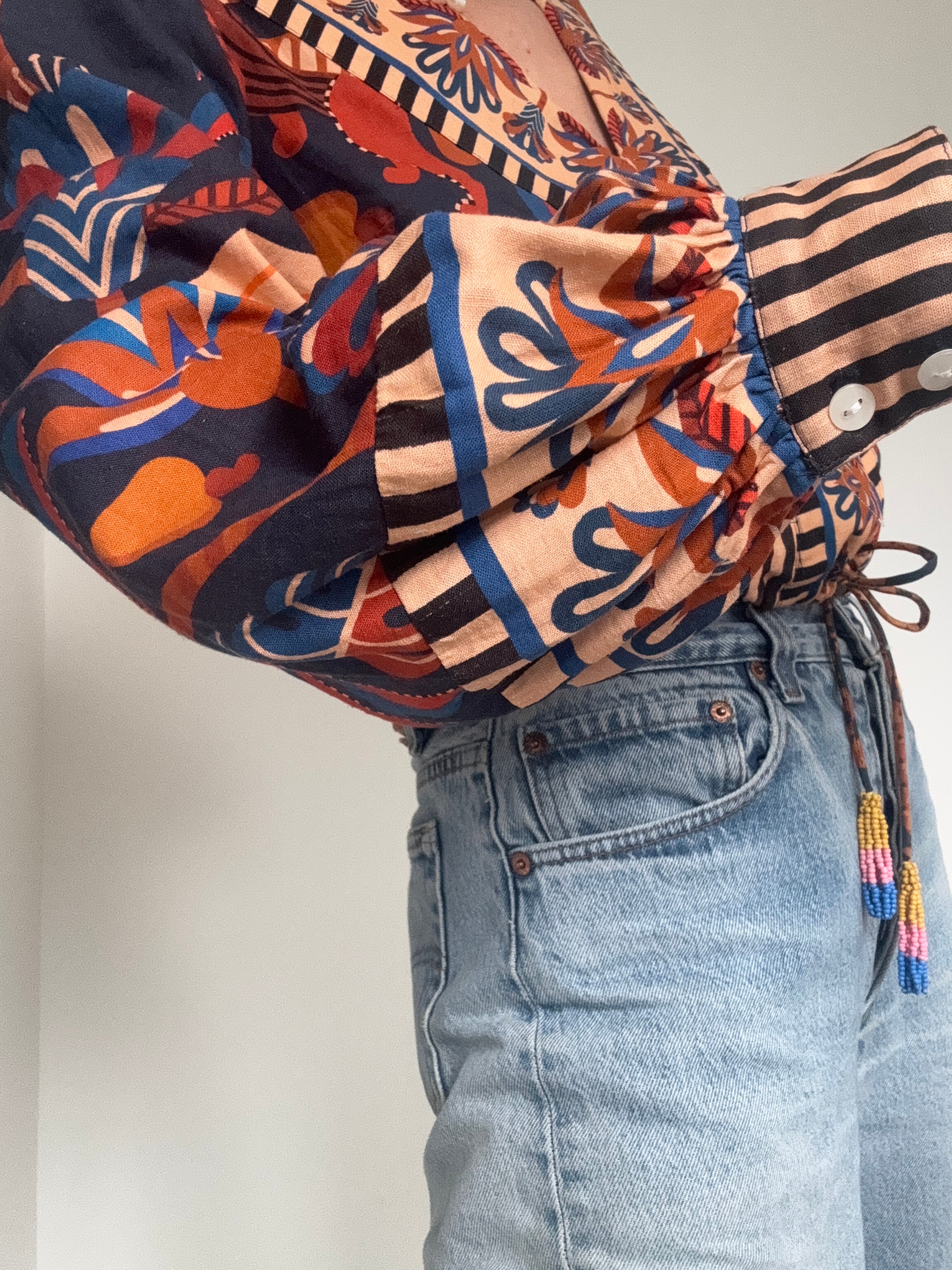 Farm Rio Puff Sleeve V Neck Blouse | Tops
