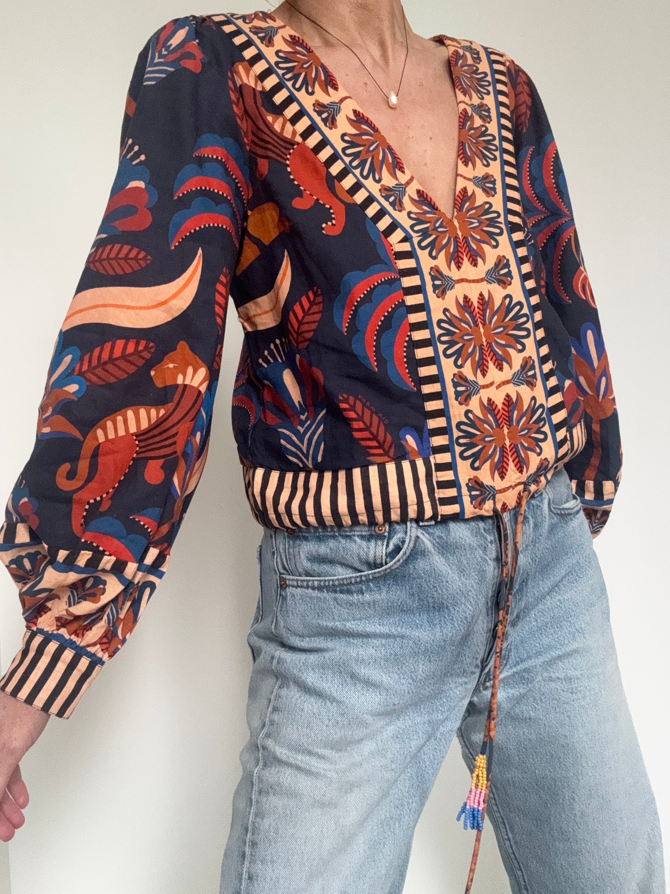 Farm Rio Puff Sleeve V Neck Blouse | Tops