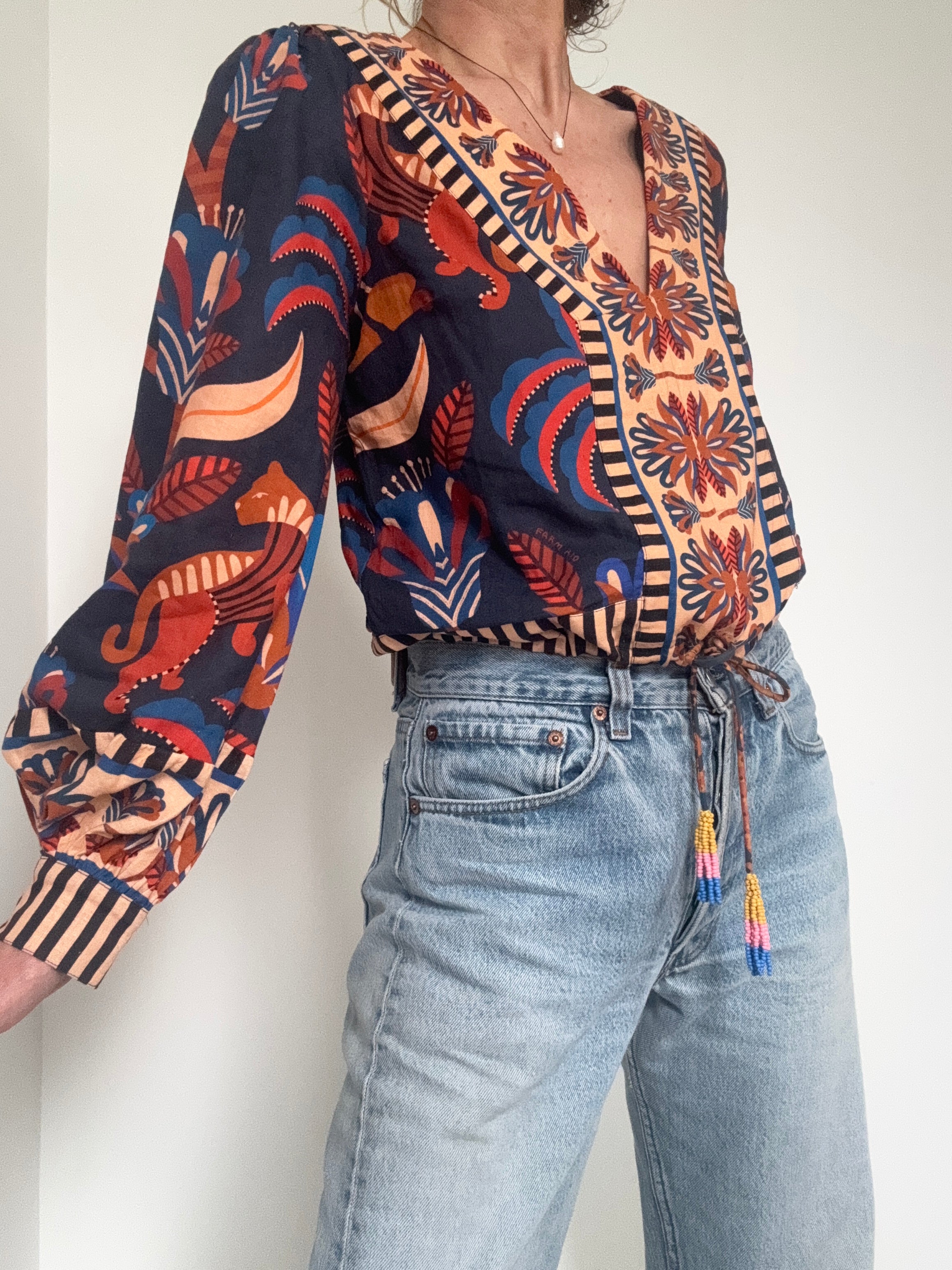 Farm Rio Puff Sleeve V Neck Blouse | Tops
