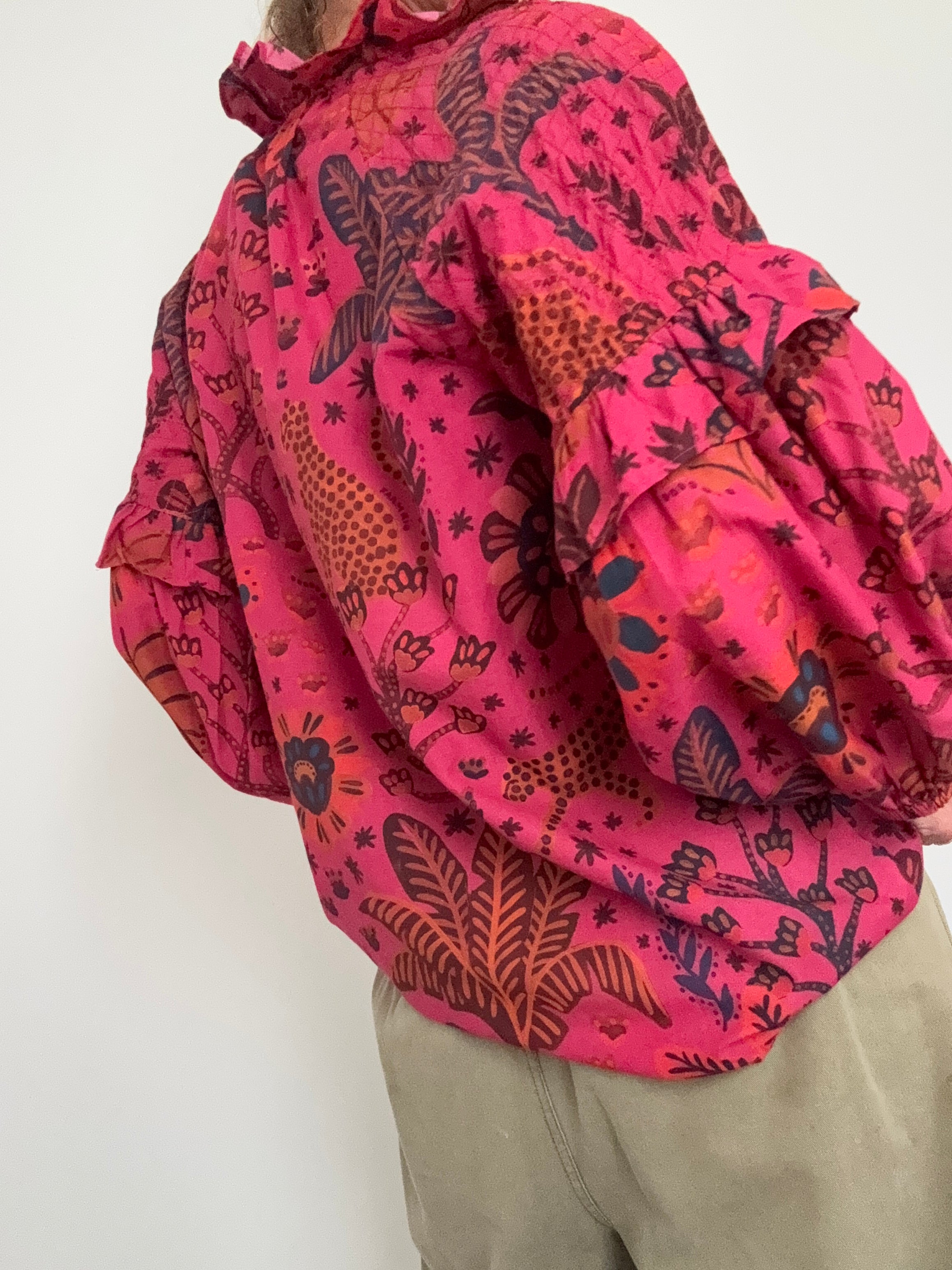Farm Rio Tops Puff Sleeve Tropical Tie Blouse