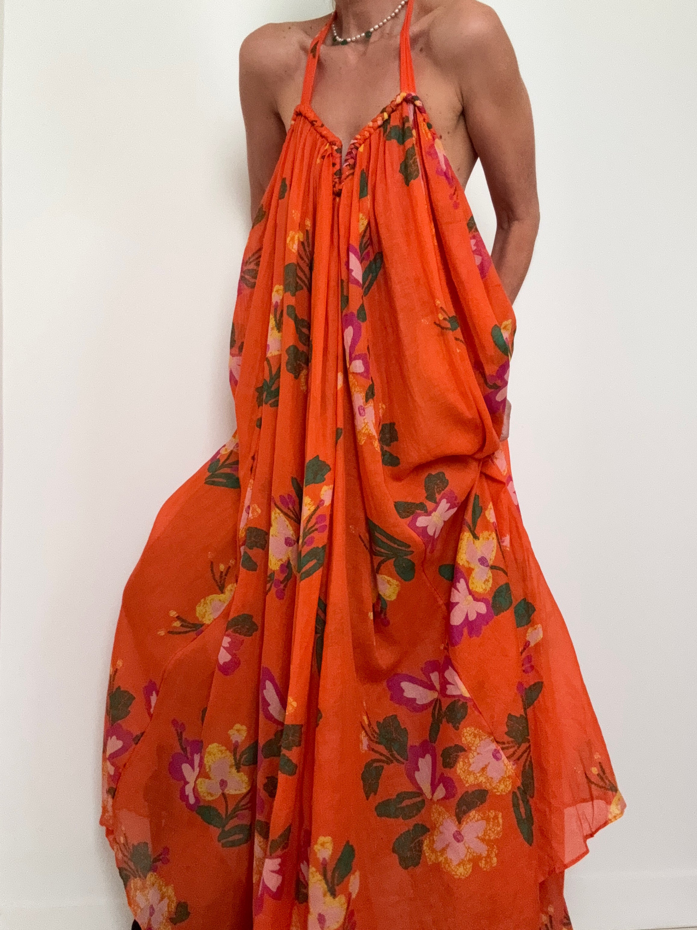 Cotton Voile Floral Dress Orange | Dresses